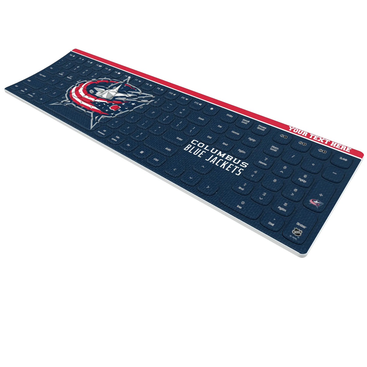 Columbus Blue Jackets Personalized Endzone Solid KKB605 Curved Wireless Keyboard - Isometric View