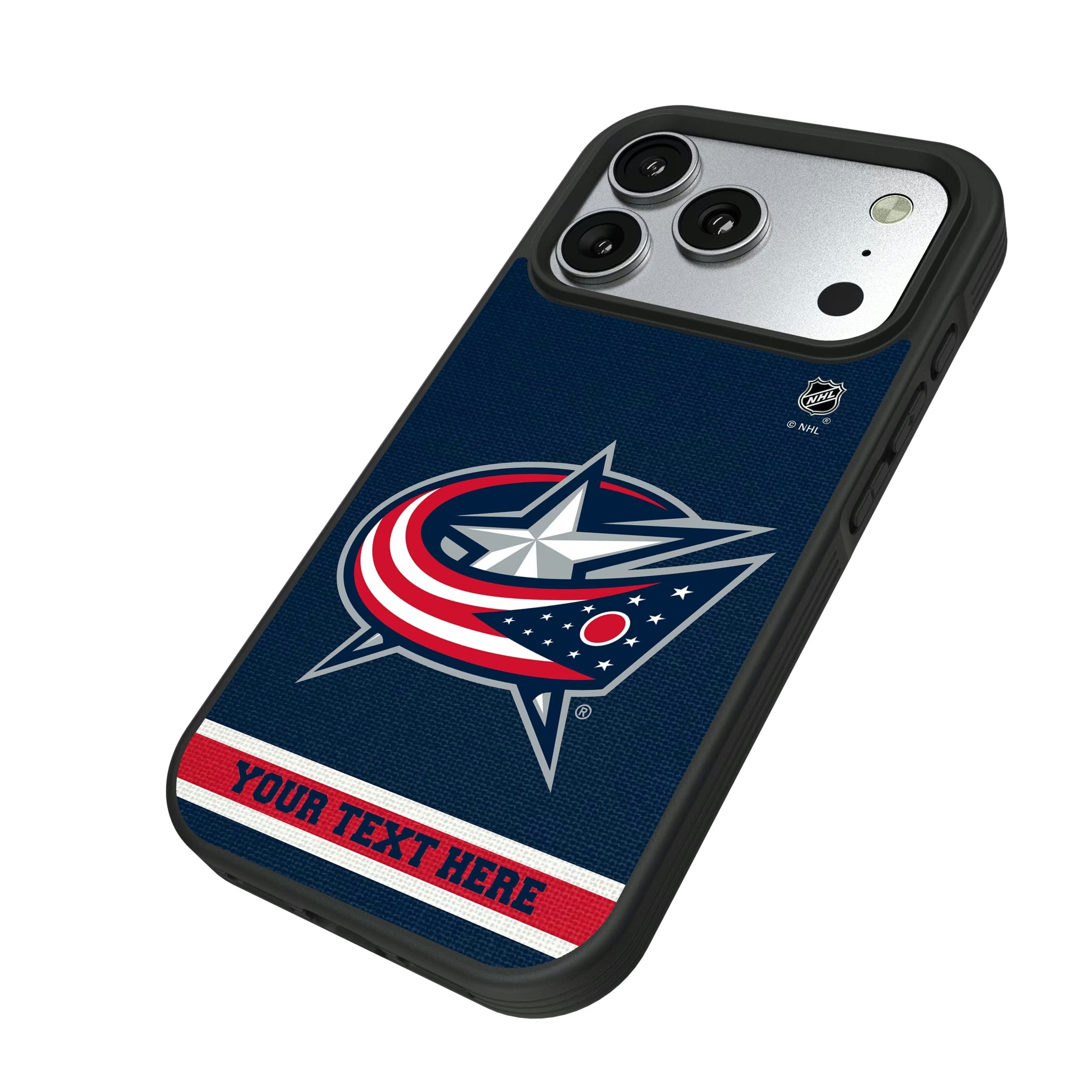 Columbus Blue Jackets Personalized Stripe iPhone Bump Phone Case for Apple iPhone - Isometric View#Device_iPhone 17 Pro