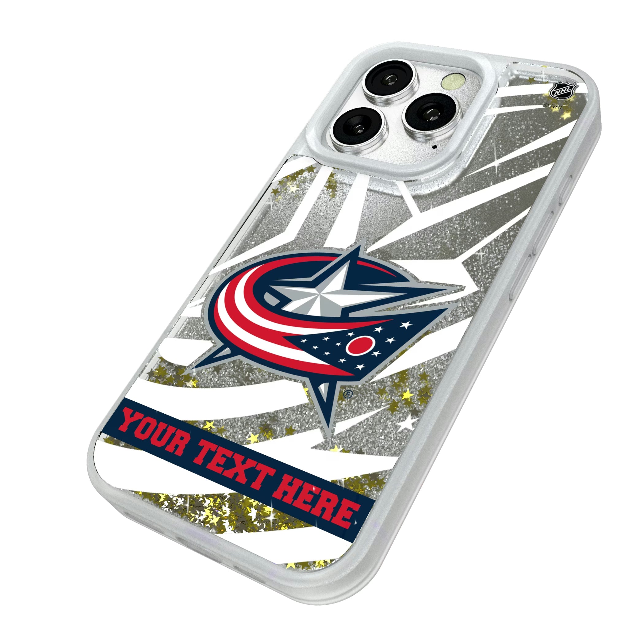Columbus Blue Jackets Personalized Tilt iPhone Glitter Phone Case for Apple iPhone - Isometric View#Device_iPhone 16 Pro