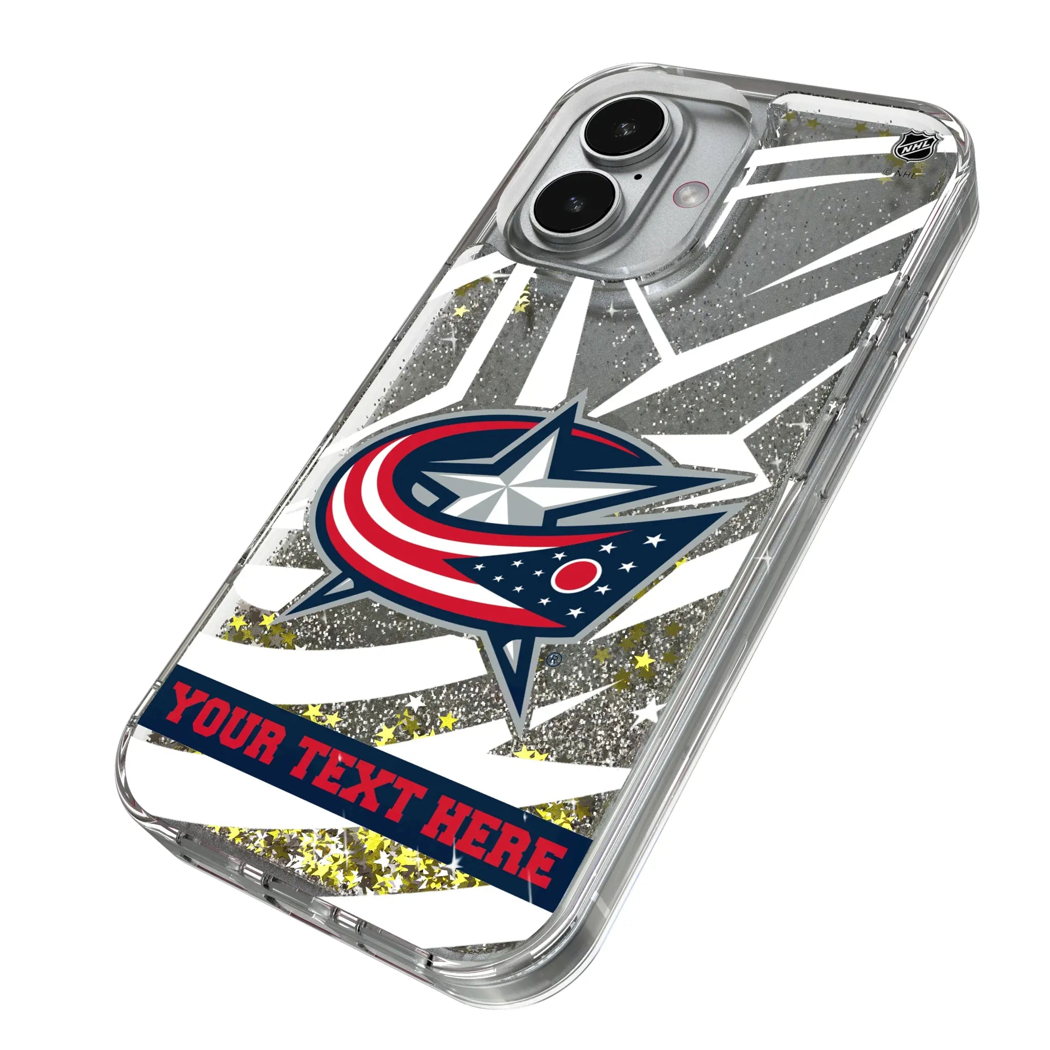Columbus Blue Jackets Personalized Tilt iPhone Glitter Phone Case for Apple iPhone - Isometric View