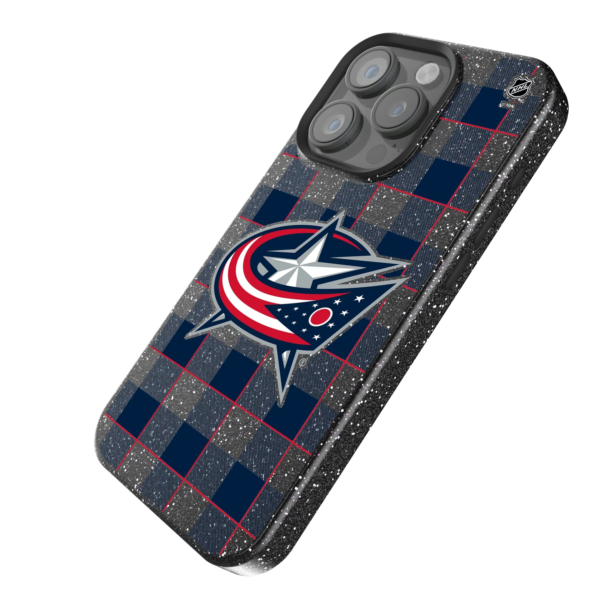 Columbus Blue Jackets Plaid iPhone Bling Phone Case for Apple iPhone - Isometric View