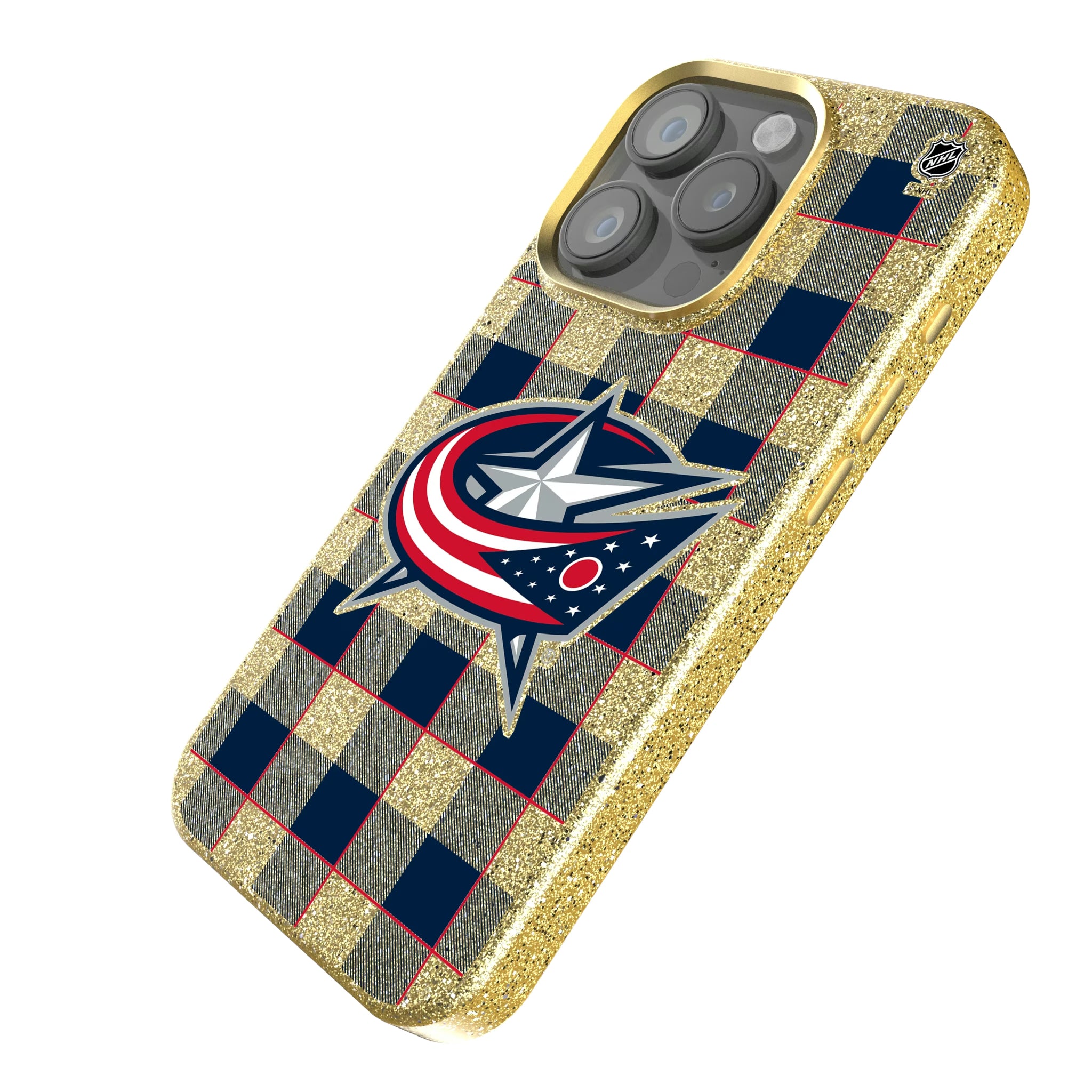 Columbus Blue Jackets Plaid iPhone Bling Phone Case for Apple iPhone - Isometric View