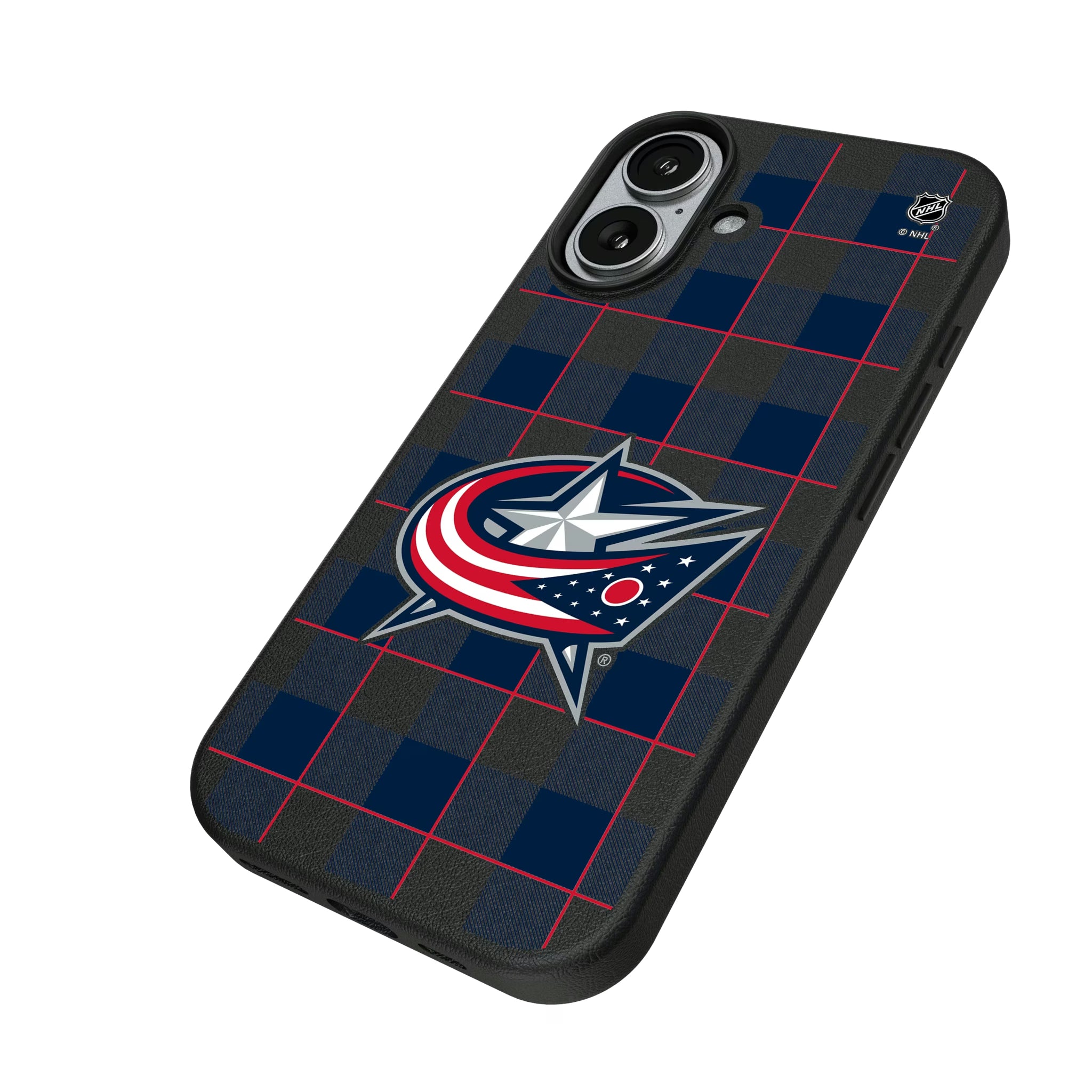 Columbus Blue Jackets Plaid iPhone MagSafe Compatible Phone Case for Apple iPhone - Isometric View#Device_iPhone 17
