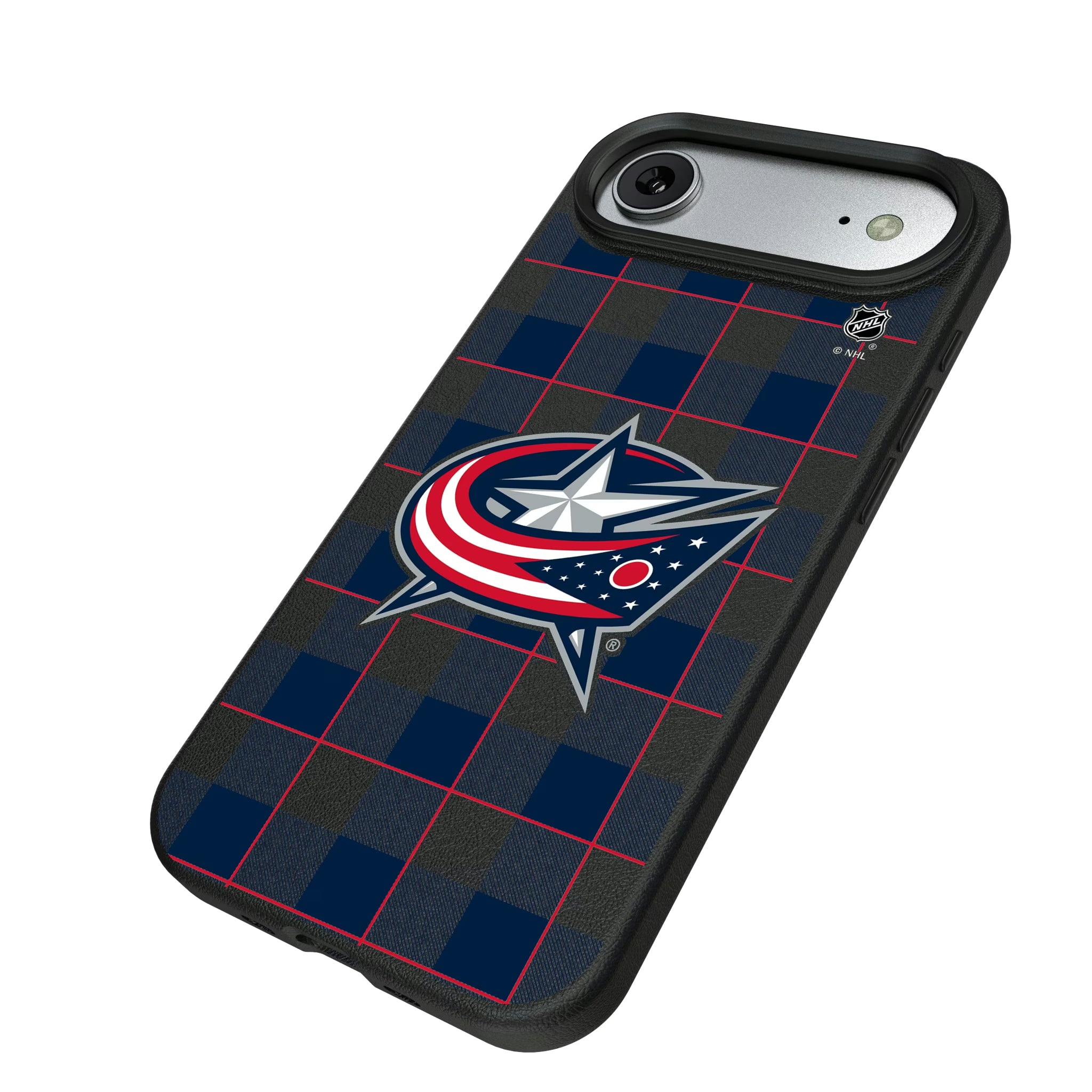 Columbus Blue Jackets Plaid iPhone MagSafe Compatible Phone Case for Apple iPhone - Isometric View#Device_iPhone Air