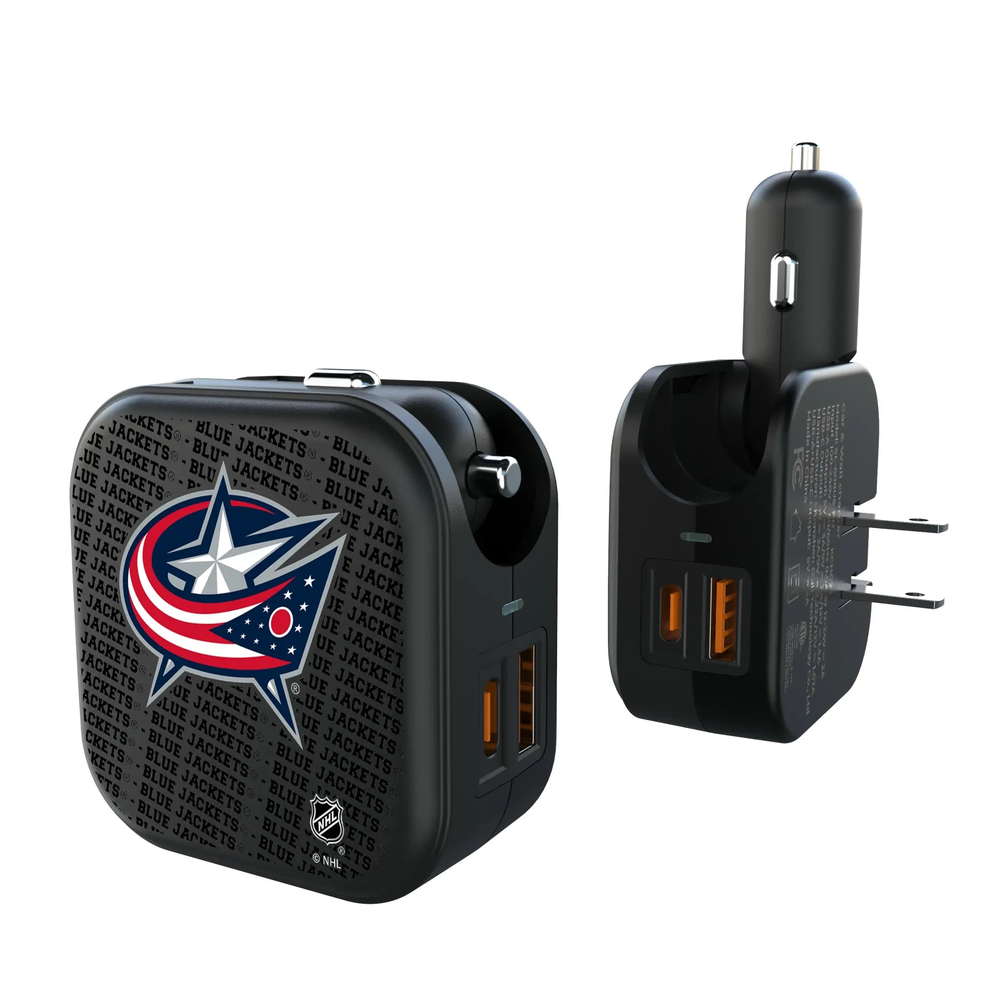 Columbus Blue Jackets Text Backdrop 2 in 1 USB A/C Charger