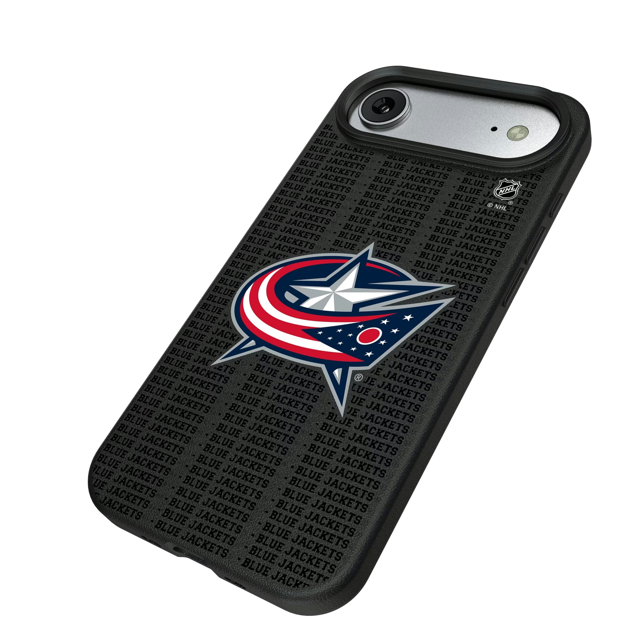 Columbus Blue Jackets Text Backdrop iPhone MagSafe Compatible Phone Case for Apple iPhone - Isometric View#Device_iPhone Air