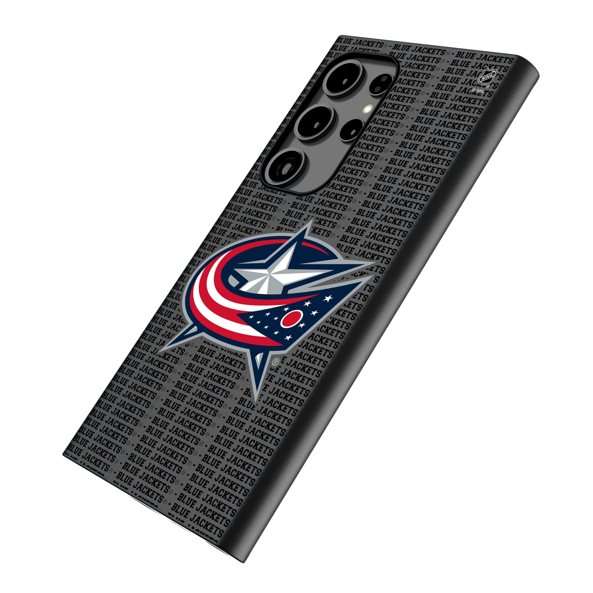 Columbus Blue Jackets Text Backdrop Galaxy MagSafe Compatible Phone Case for Samsung Galaxy - Isometric View