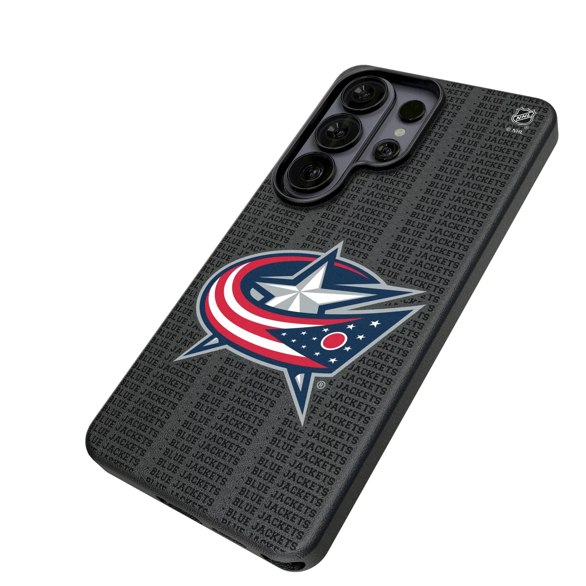 Columbus Blue Jackets Text Backdrop Galaxy MagSafe Compatible Phone Case for Samsung Galaxy - Isometric View#Device_Galaxy S26 Ultra