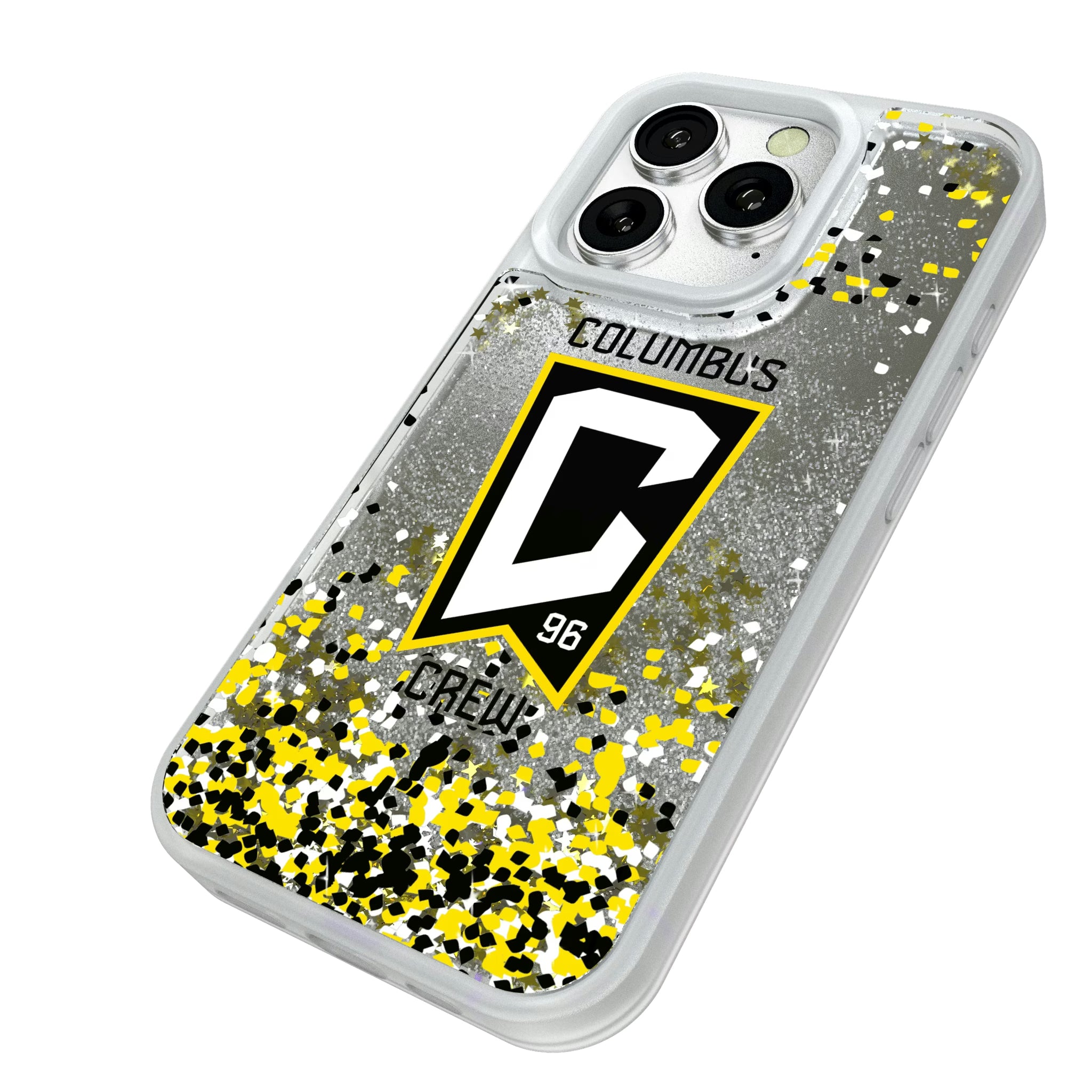 Columbus Crew Confetti iPhone Glitter Phone Case for Apple iPhone - Isometric View#Device_iPhone 16 Pro