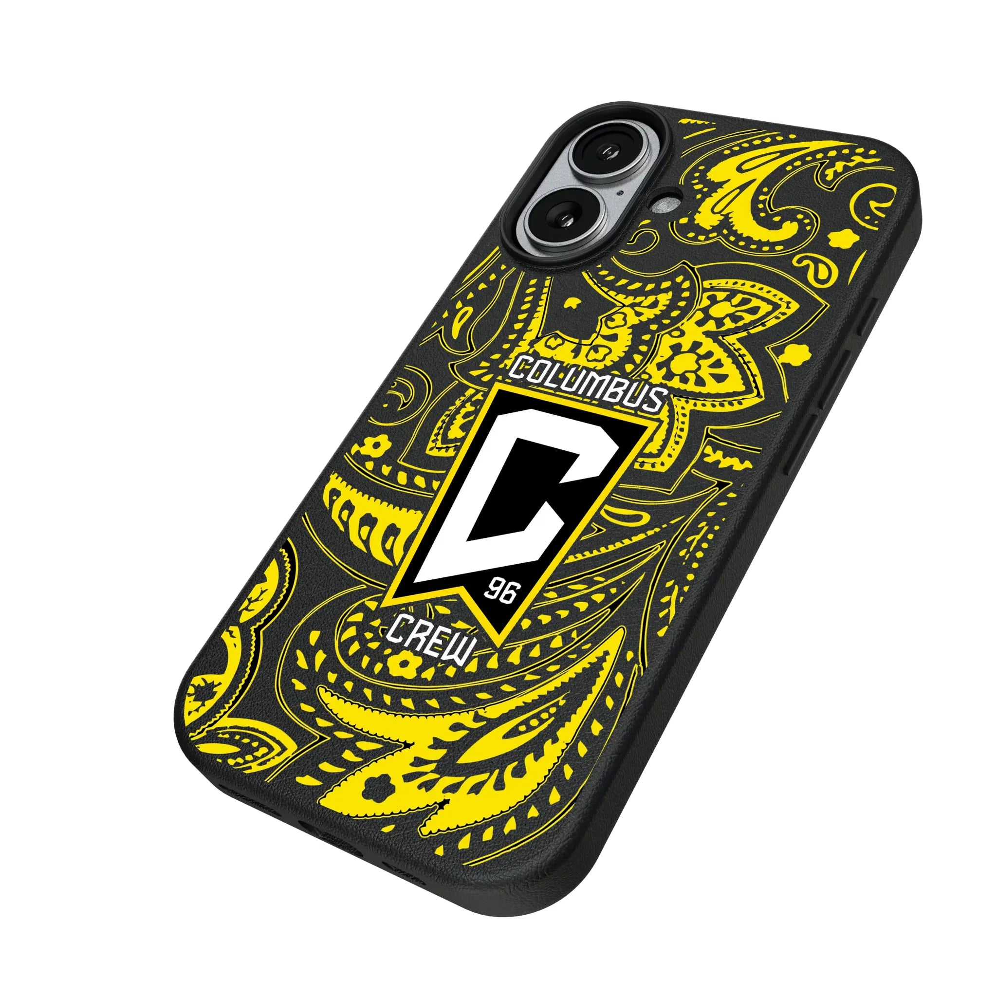 Columbus Crew Paisley iPhone MagSafe Compatible Phone Case for Apple iPhone - Isometric View#Device_iPhone 17