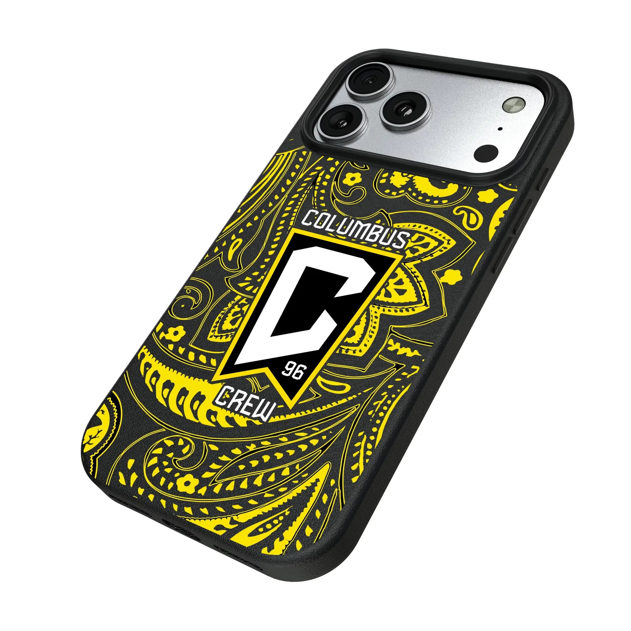 Columbus Crew Paisley iPhone MagSafe Compatible Phone Case for Apple iPhone - Isometric View#Device_iPhone 17 Pro Max