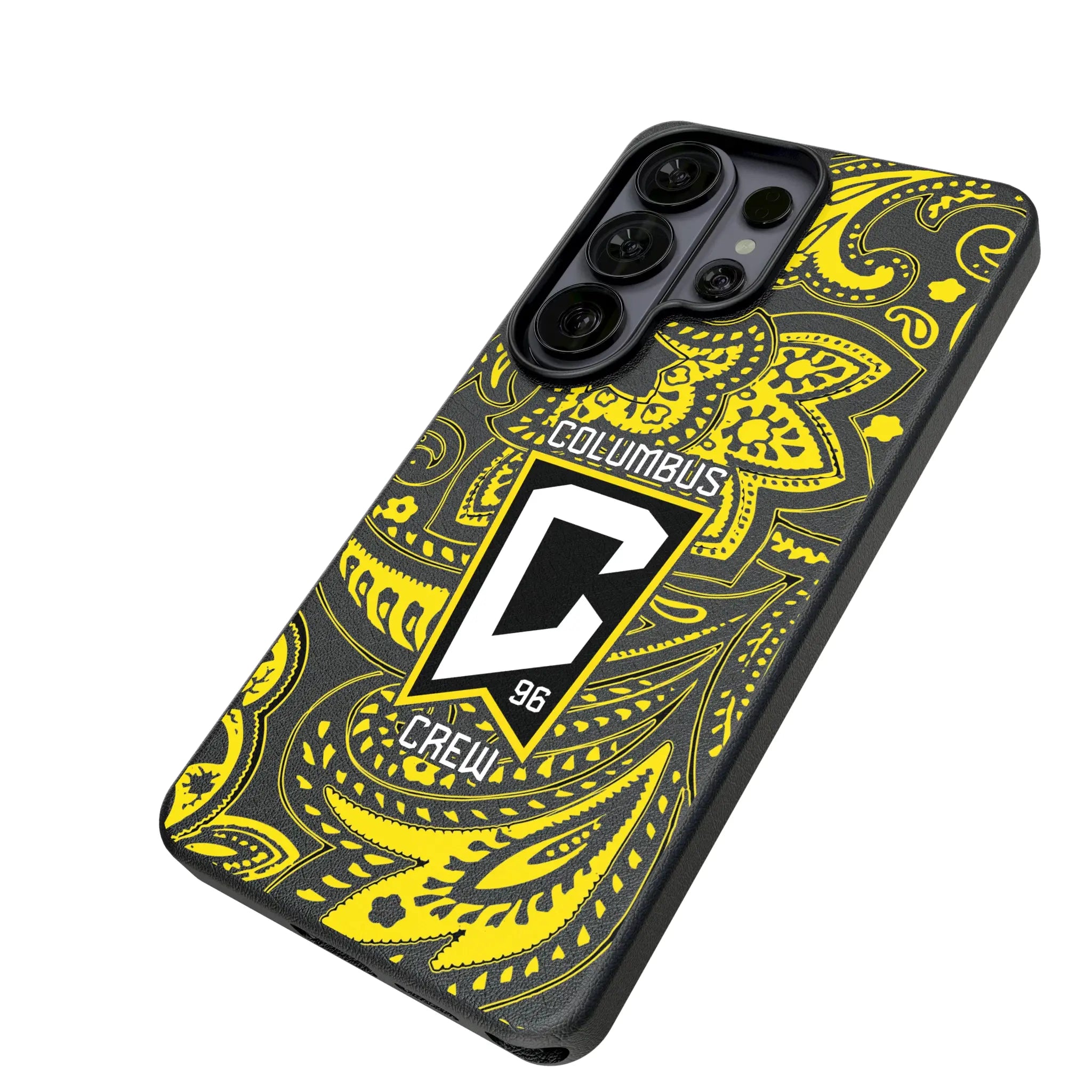 Columbus Crew Paisley Galaxy MagSafe Compatible Phone Case for Samsung Galaxy - Isometric View#Device_Galaxy S26 Ultra