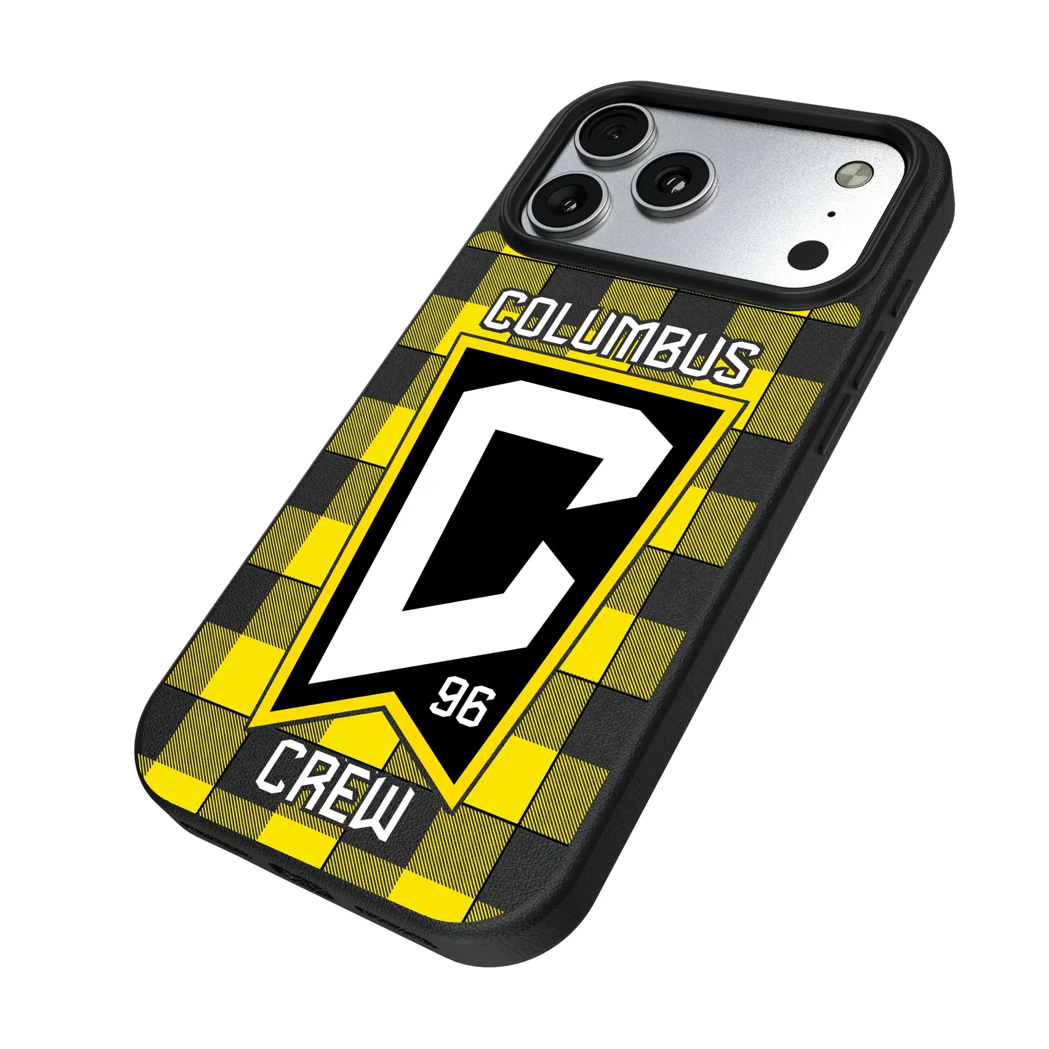 Columbus Crew Plaid iPhone MagSafe Compatible Phone Case for Apple iPhone - Isometric View#Device_iPhone 17 Pro Max