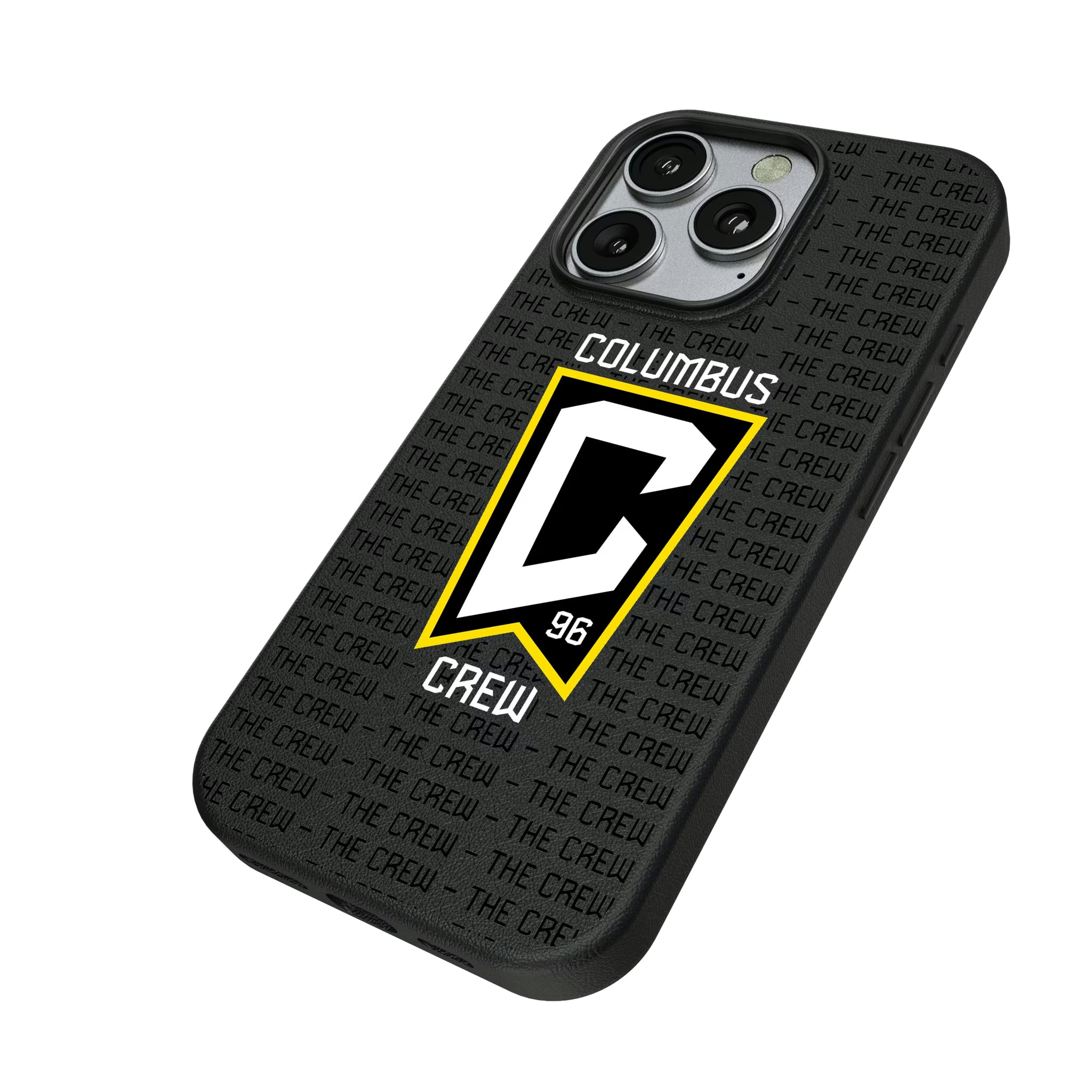 Columbus Crew Text Backdrop iPhone MagSafe Compatible Phone Case for Apple iPhone - Isometric View