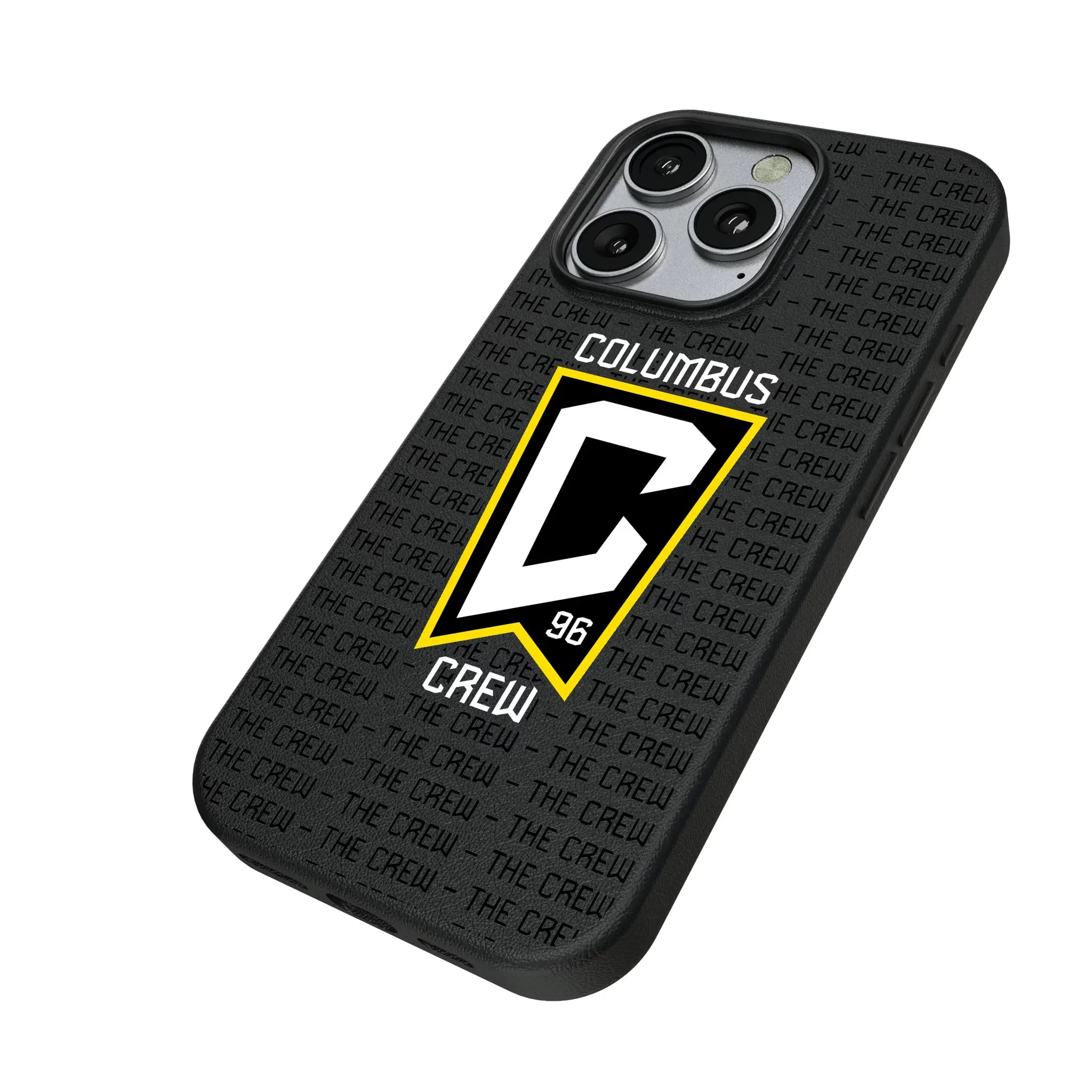 Columbus Crew Text Backdrop iPhone MagSafe Compatible Phone Case for Apple iPhone - Isometric View