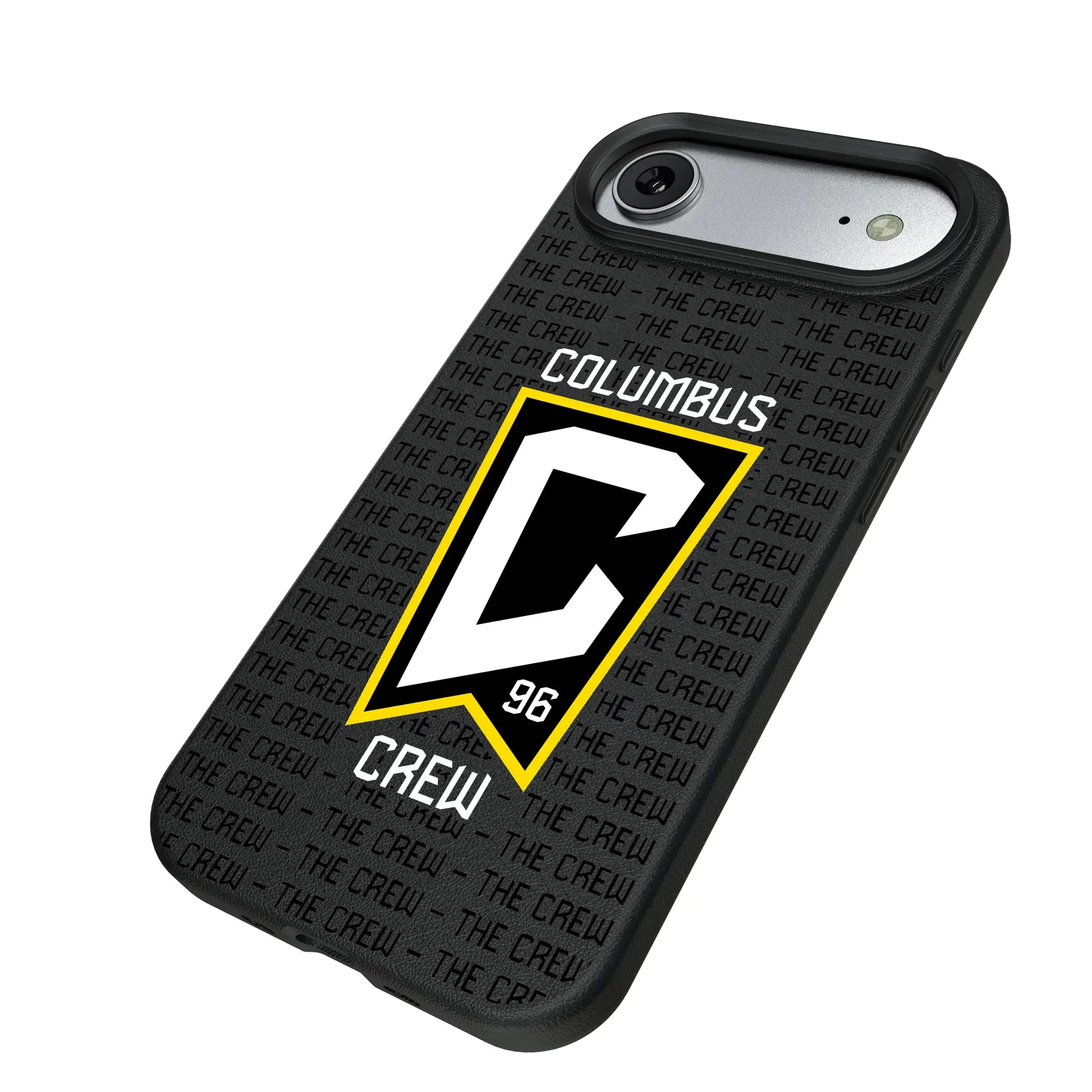 Columbus Crew Text Backdrop iPhone MagSafe Compatible Phone Case for Apple iPhone - Isometric View#Device_iPhone Air