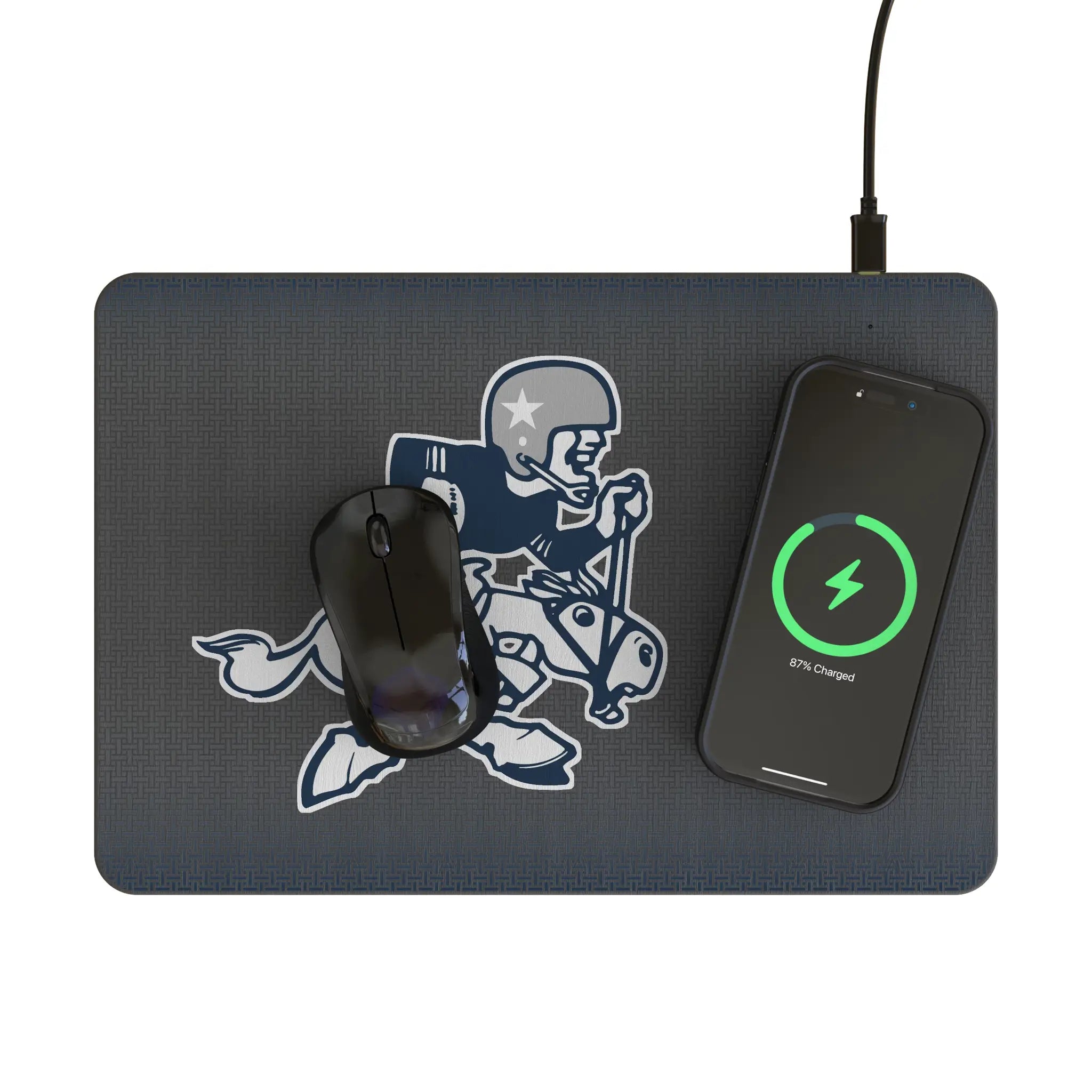 Dallas Cowboys 1966-1969 Historic Collection Linen 15-Watt Wireless Charger and Mouse Pad - Lifestyle
