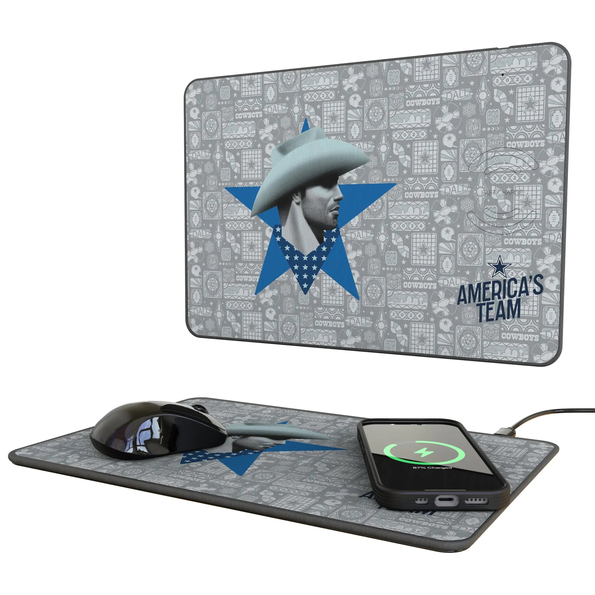 Dallas Cowboys Deco 15-Watt Wireless Charger and Mouse Pad