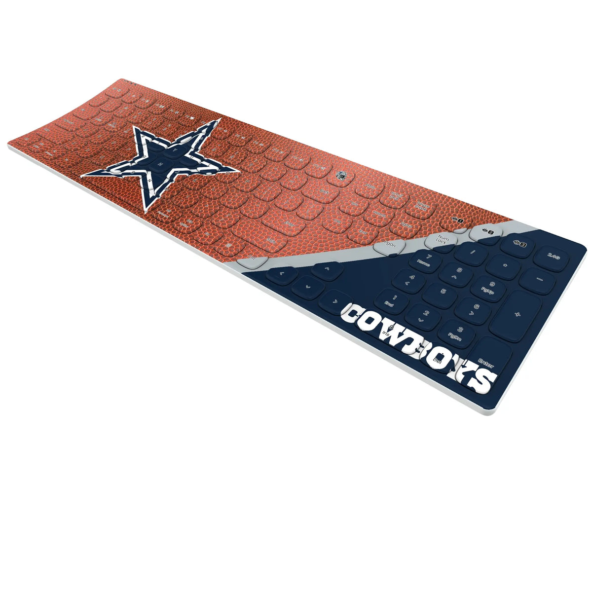 Dallas Cowboys Football KKB605 Curved Wireless Keyboard - Isometric View