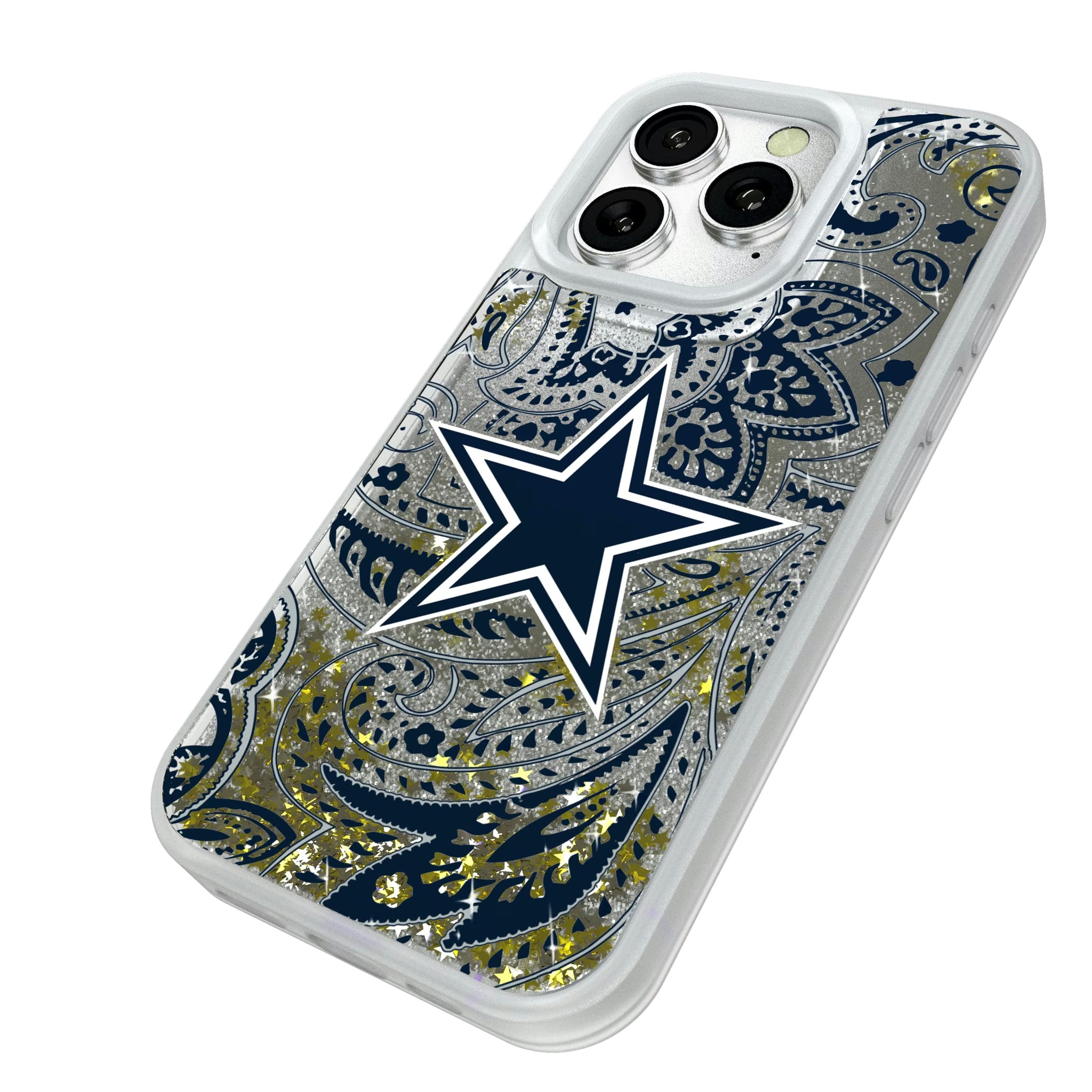 Dallas Cowboys Paisley iPhone Glitter Phone Case for Apple iPhone - Isometric View#Device_iPhone 16 Pro