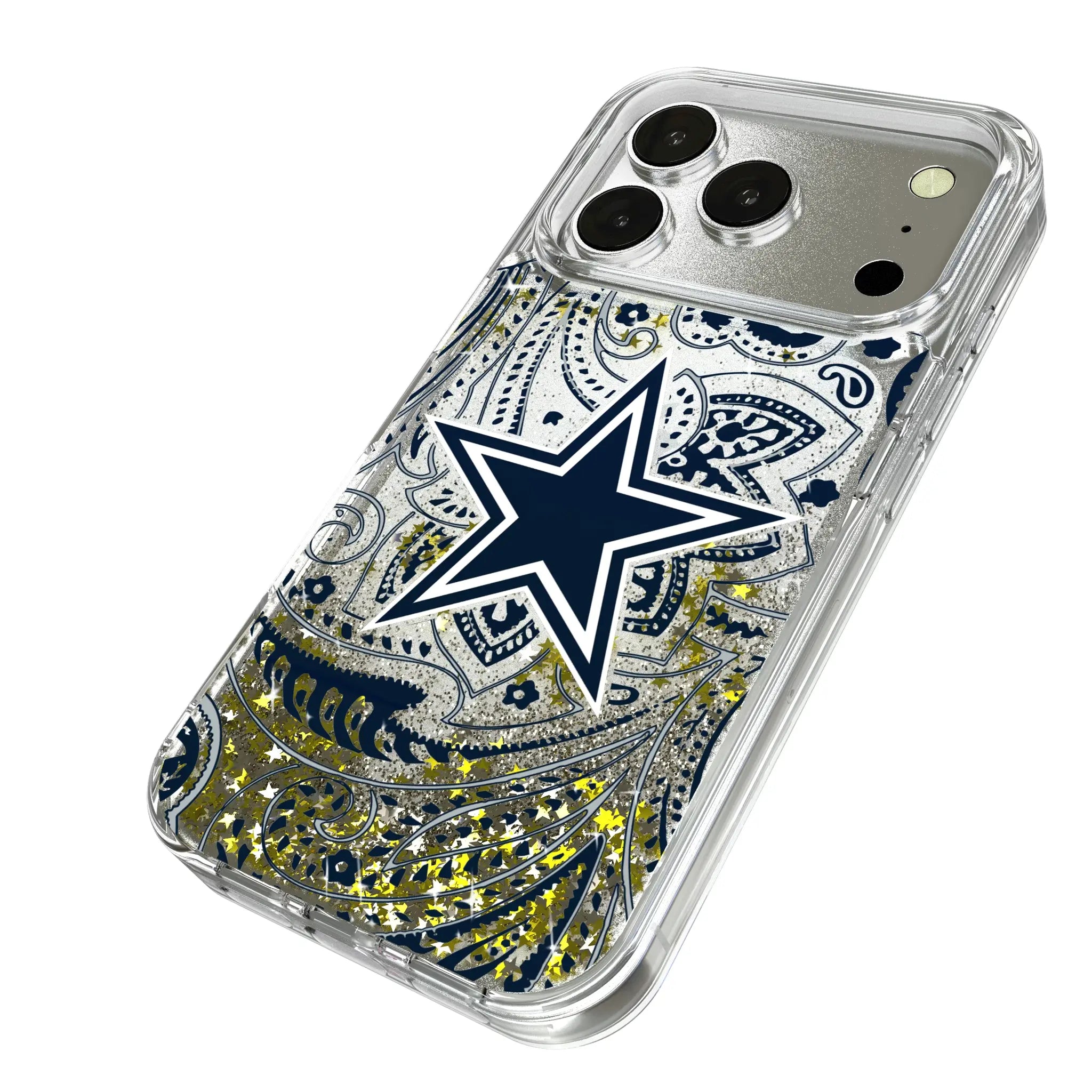 Dallas Cowboys Paisley iPhone Glitter Phone Case for Apple iPhone - Isometric View