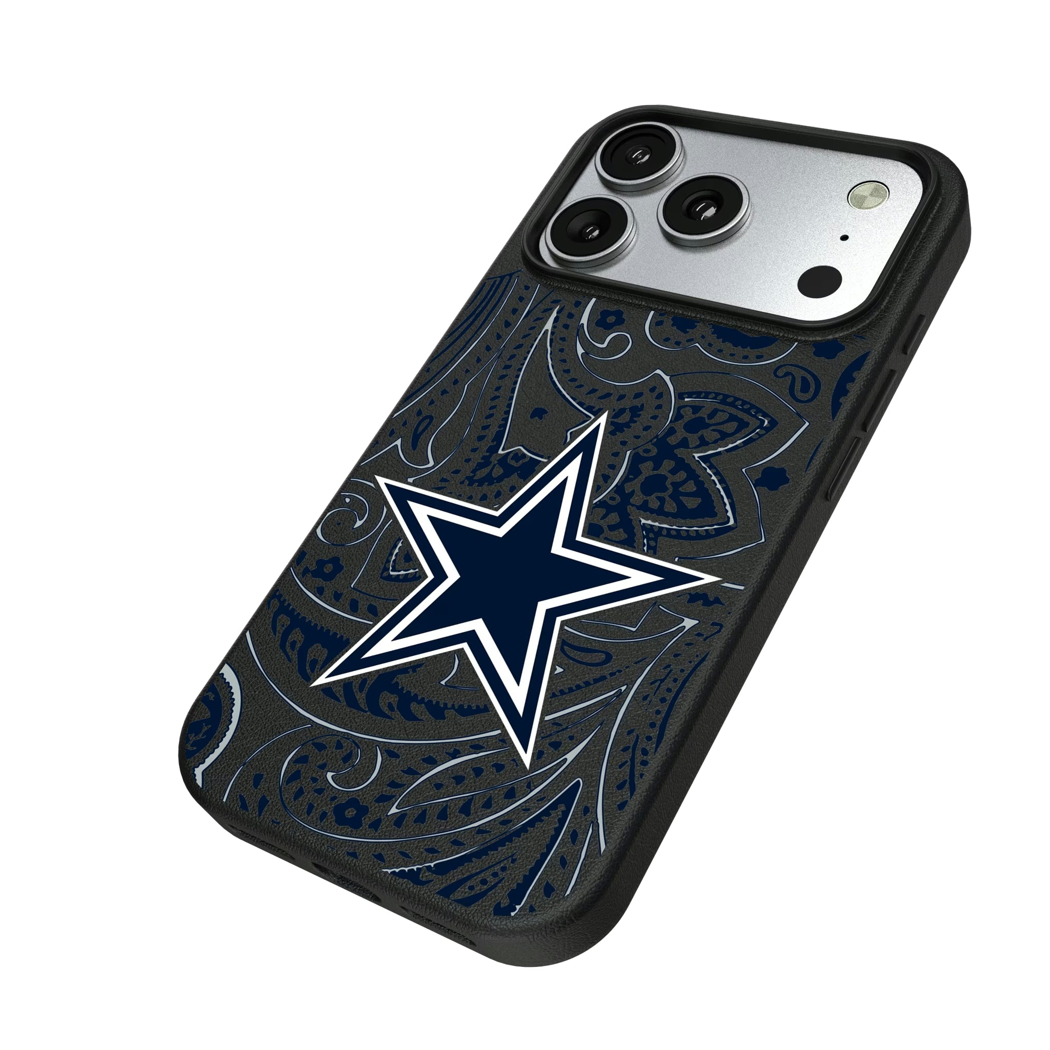 Dallas Cowboys Paisley iPhone MagSafe Compatible Phone Case for Apple iPhone - Isometric View#Device_iPhone 17 Pro