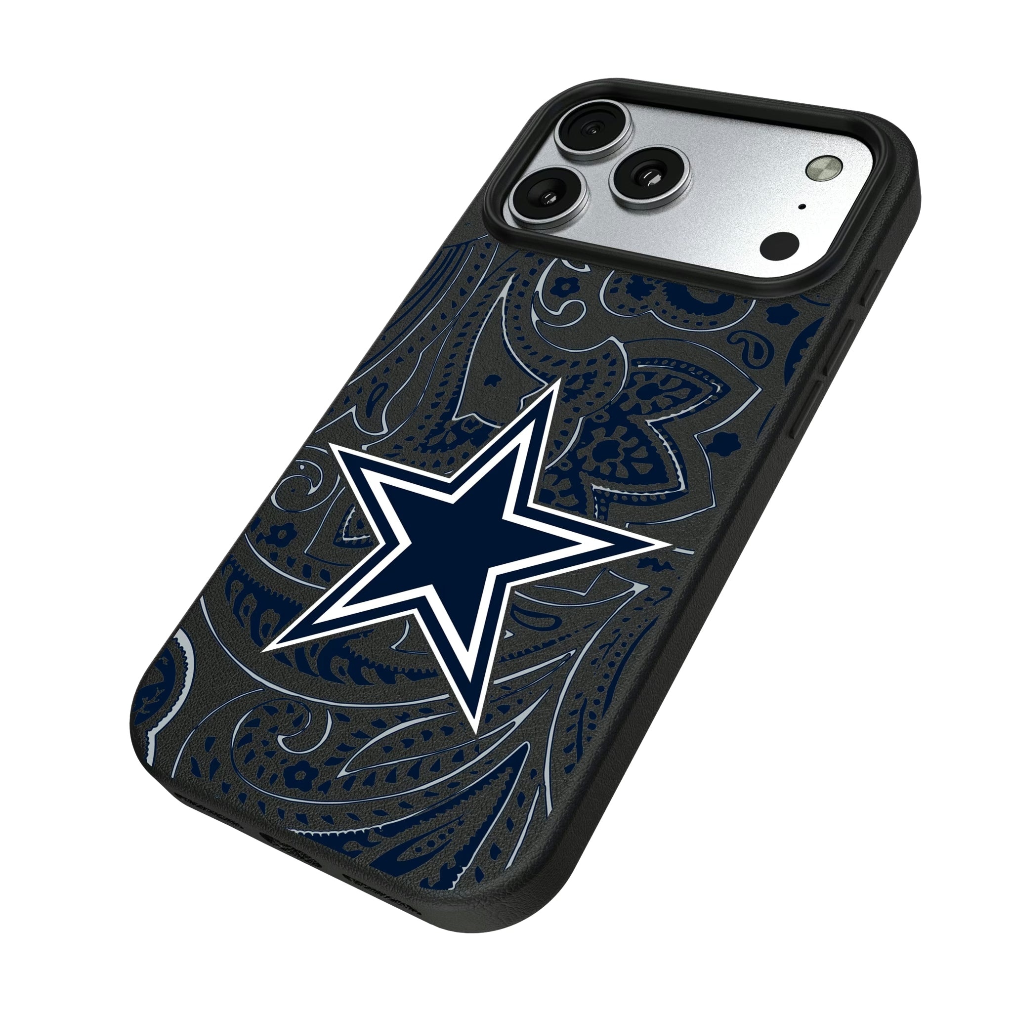 Dallas Cowboys Paisley iPhone MagSafe Compatible Phone Case for Apple iPhone - Isometric View#Device_iPhone 17 Pro Max