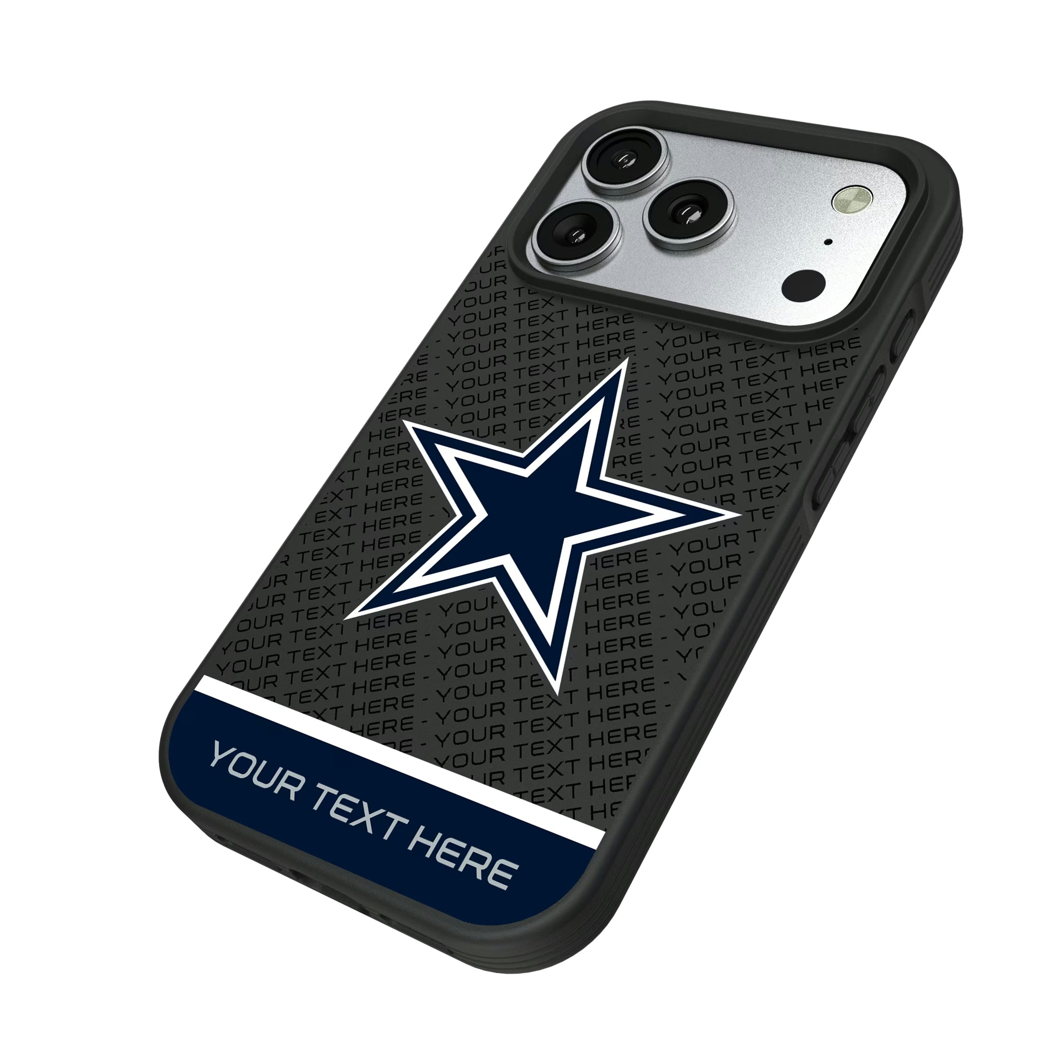Dallas Cowboys Personalized EndZone Plus iPhone Bump Phone Case for Apple iPhone - Isometric View#Device_iPhone 17 Pro