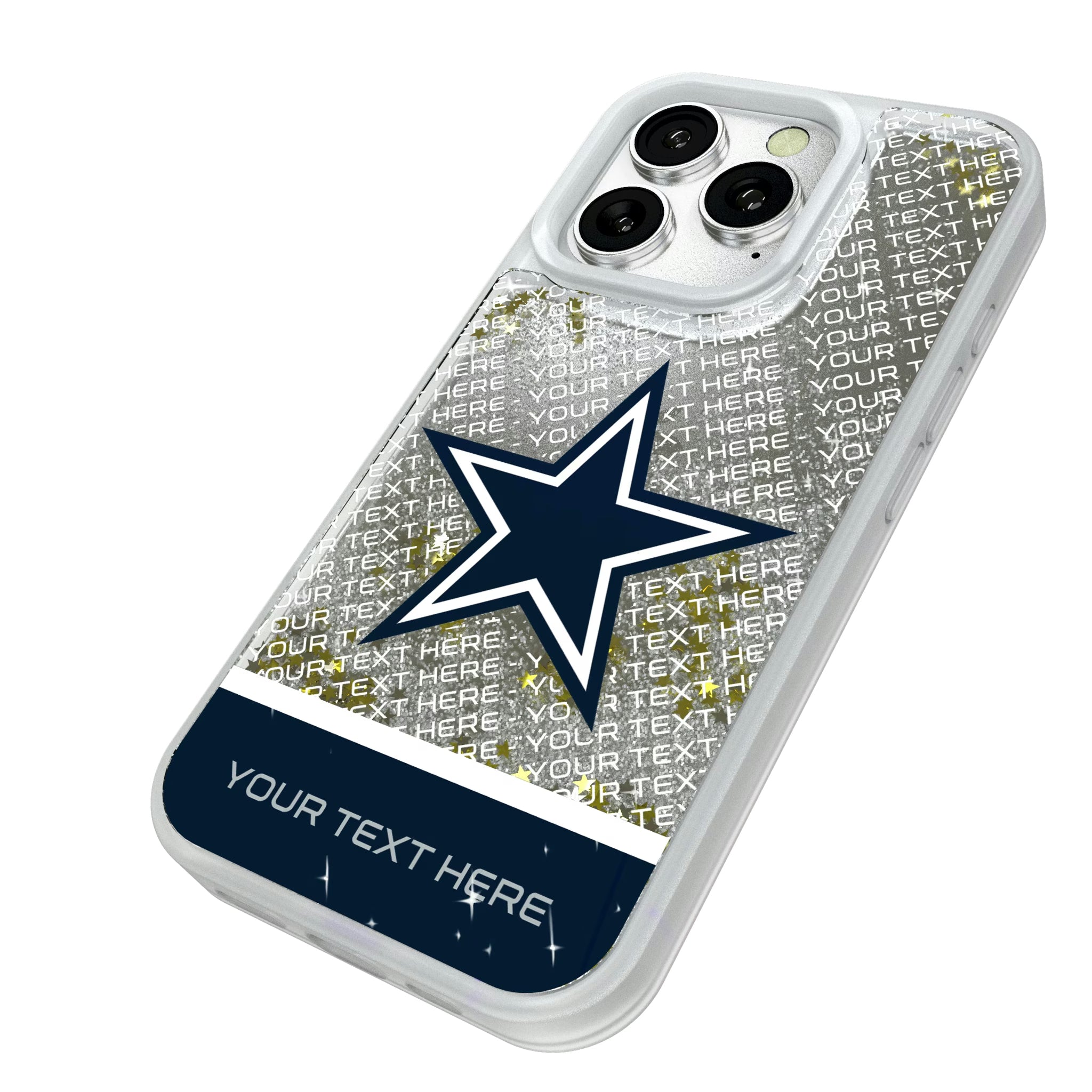 Dallas Cowboys Personalized EndZone Plus iPhone Glitter Phone Case for Apple iPhone - Isometric View#Device_iPhone 16 Pro