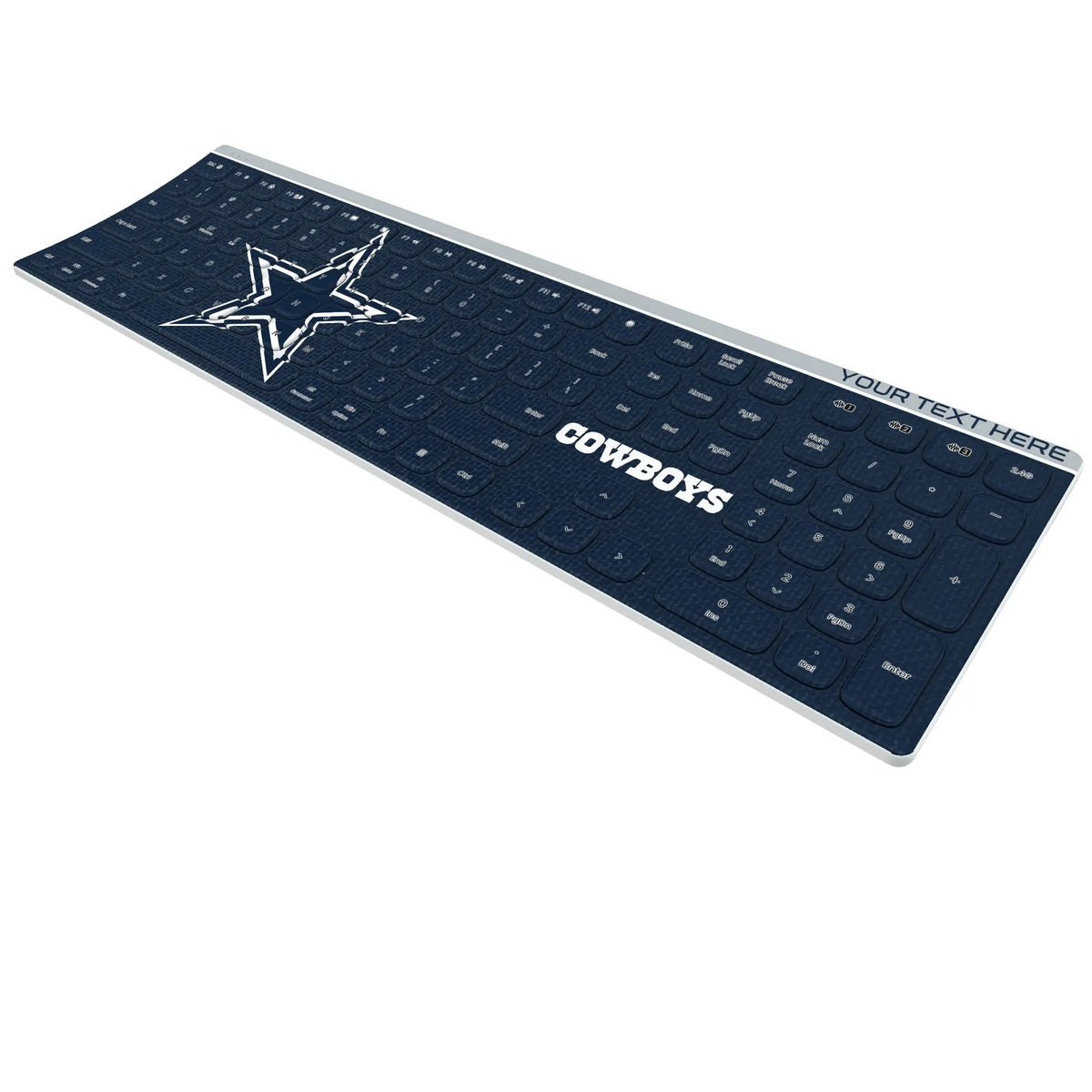 Dallas Cowboys Personalized Endzone Solid KKB605 Curved Wireless Keyboard - Isometric View