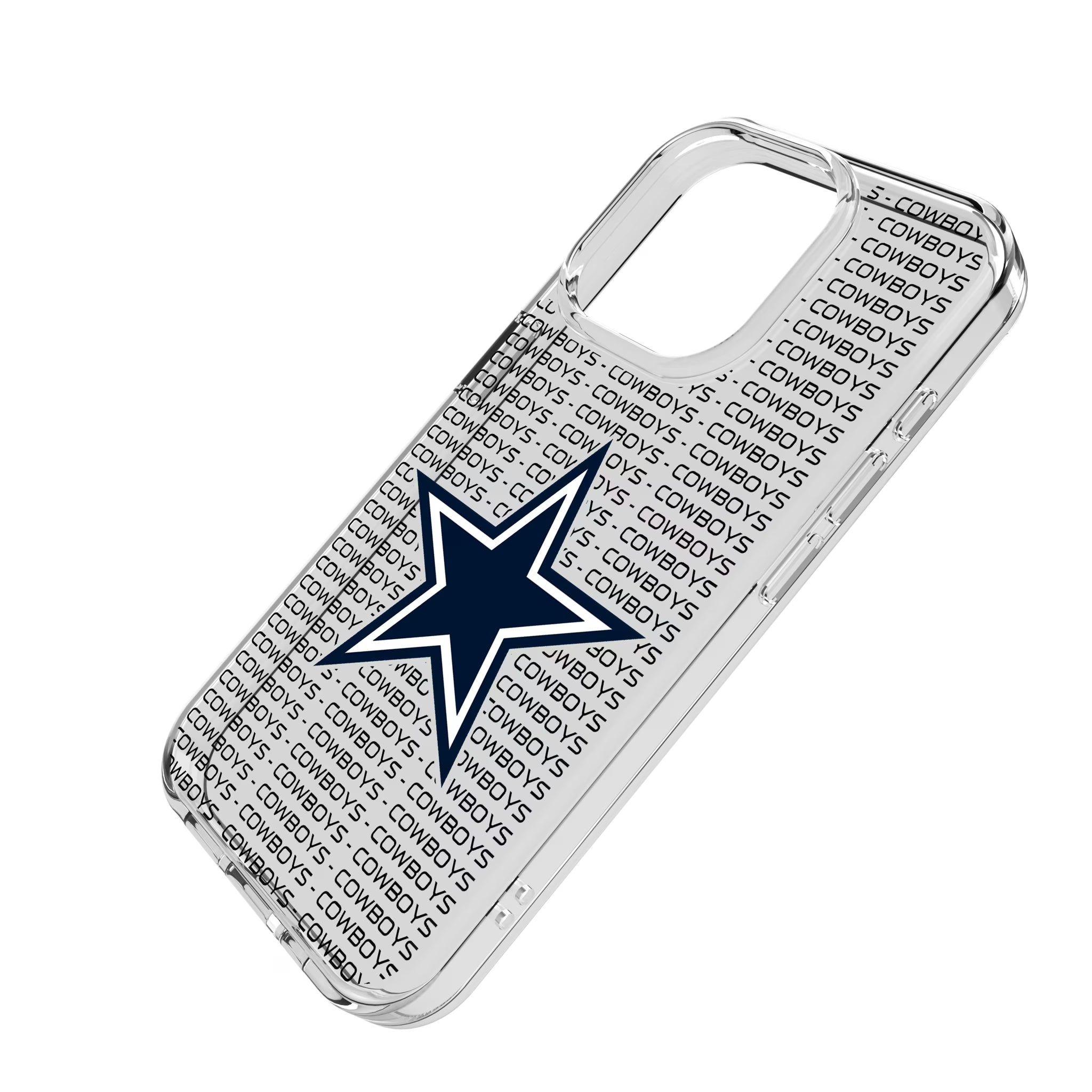 Dallas Cowboys Text Backdrop iPhone Clear Phone Case for Apple iPhone - Isometric View