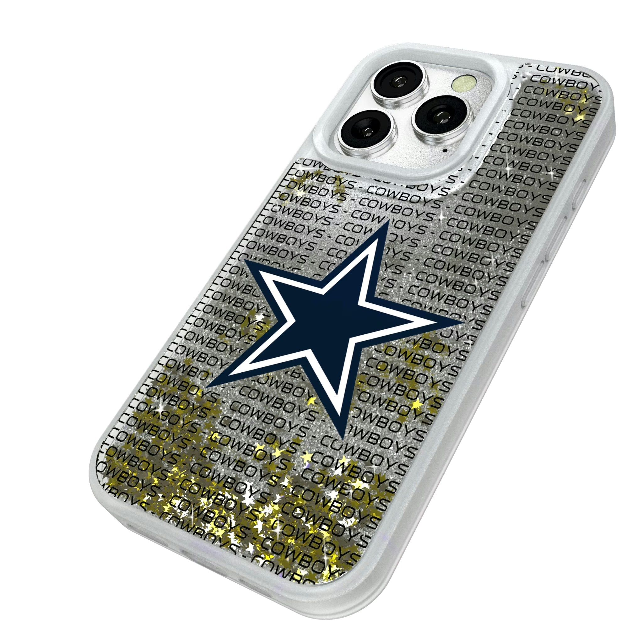 Dallas Cowboys Text Backdrop iPhone Glitter Phone Case for Apple iPhone - Isometric View#Device_iPhone 16 Pro