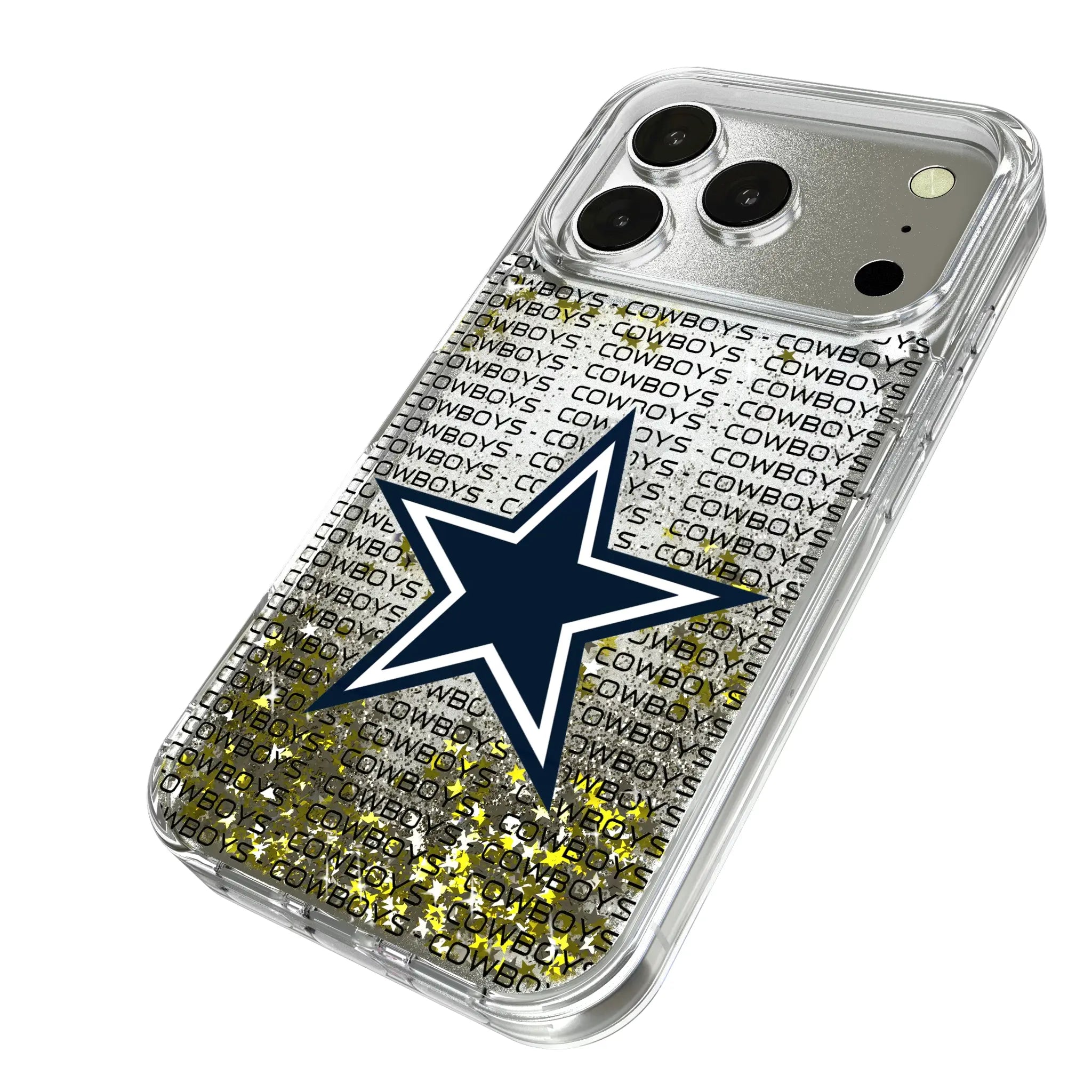 Dallas Cowboys Text Backdrop iPhone Glitter Phone Case for Apple iPhone - Isometric View