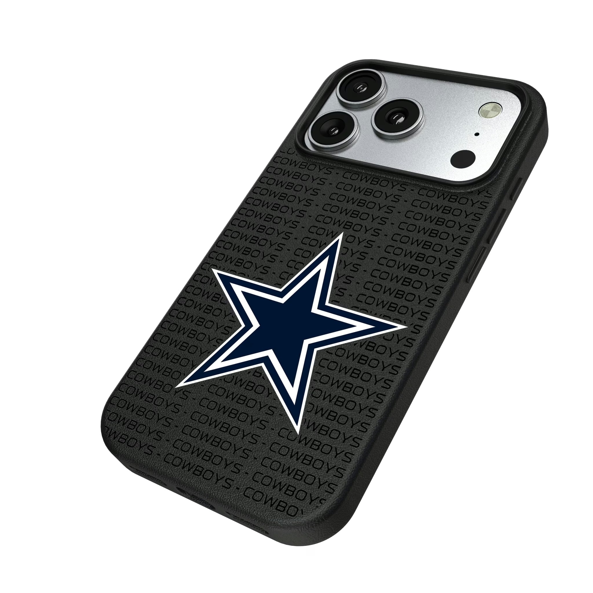 Dallas Cowboys Text Backdrop iPhone MagSafe Compatible Phone Case for Apple iPhone - Isometric View#Device_iPhone 17 Pro