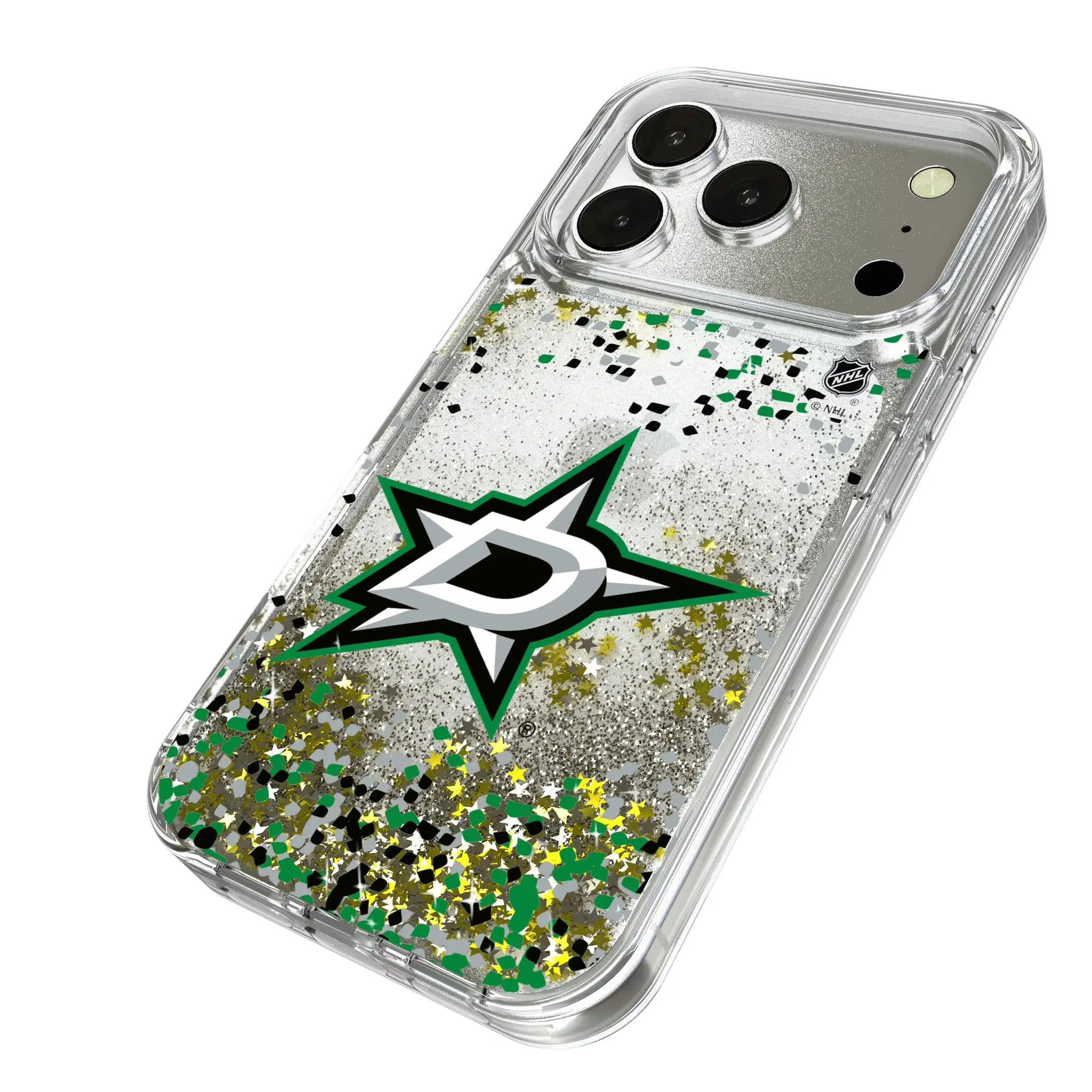 Dallas Stars Confetti iPhone Glitter Phone Case for Apple iPhone - Isometric View