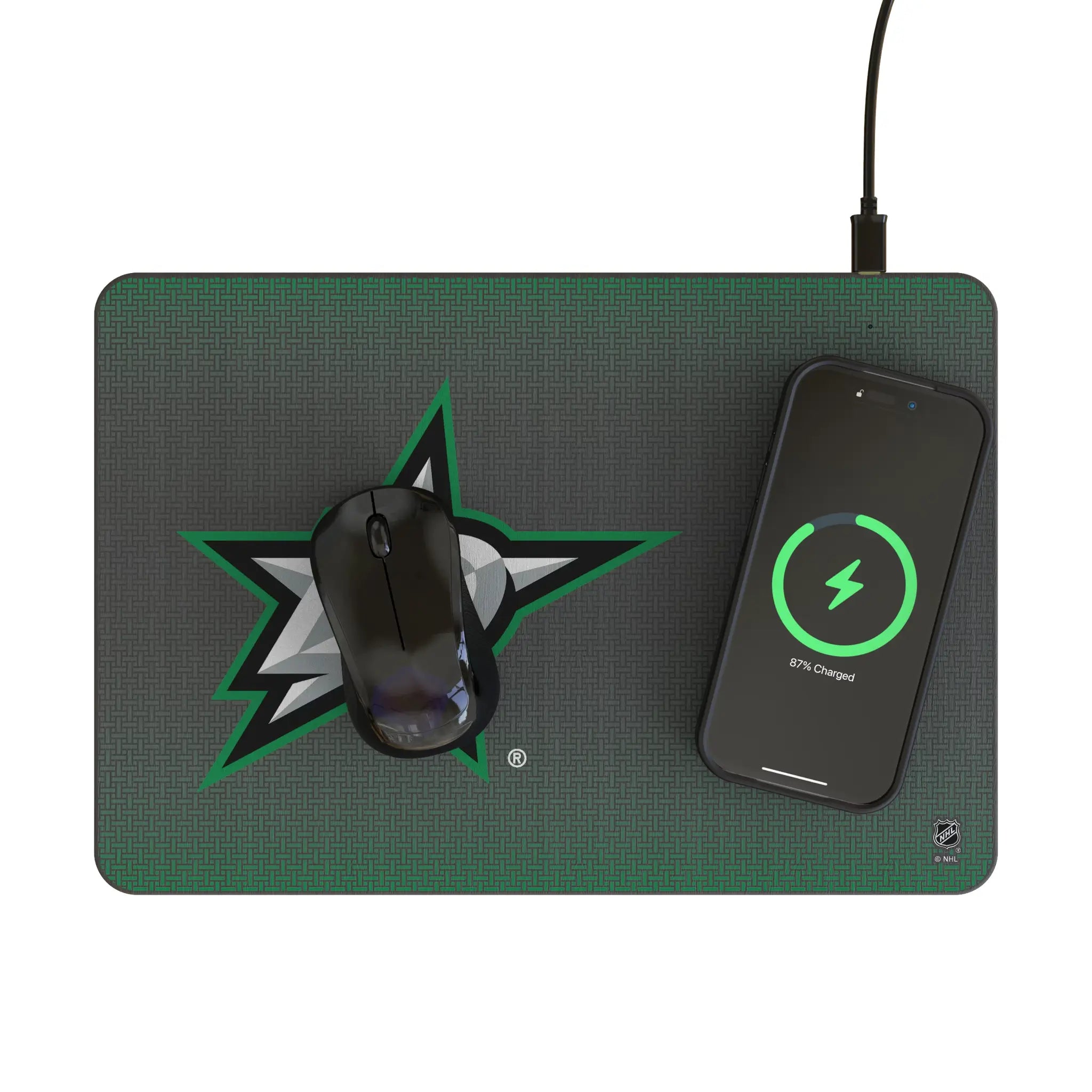 Dallas Stars Linen 15-Watt Wireless Charger and Mouse Pad - Lifestyle