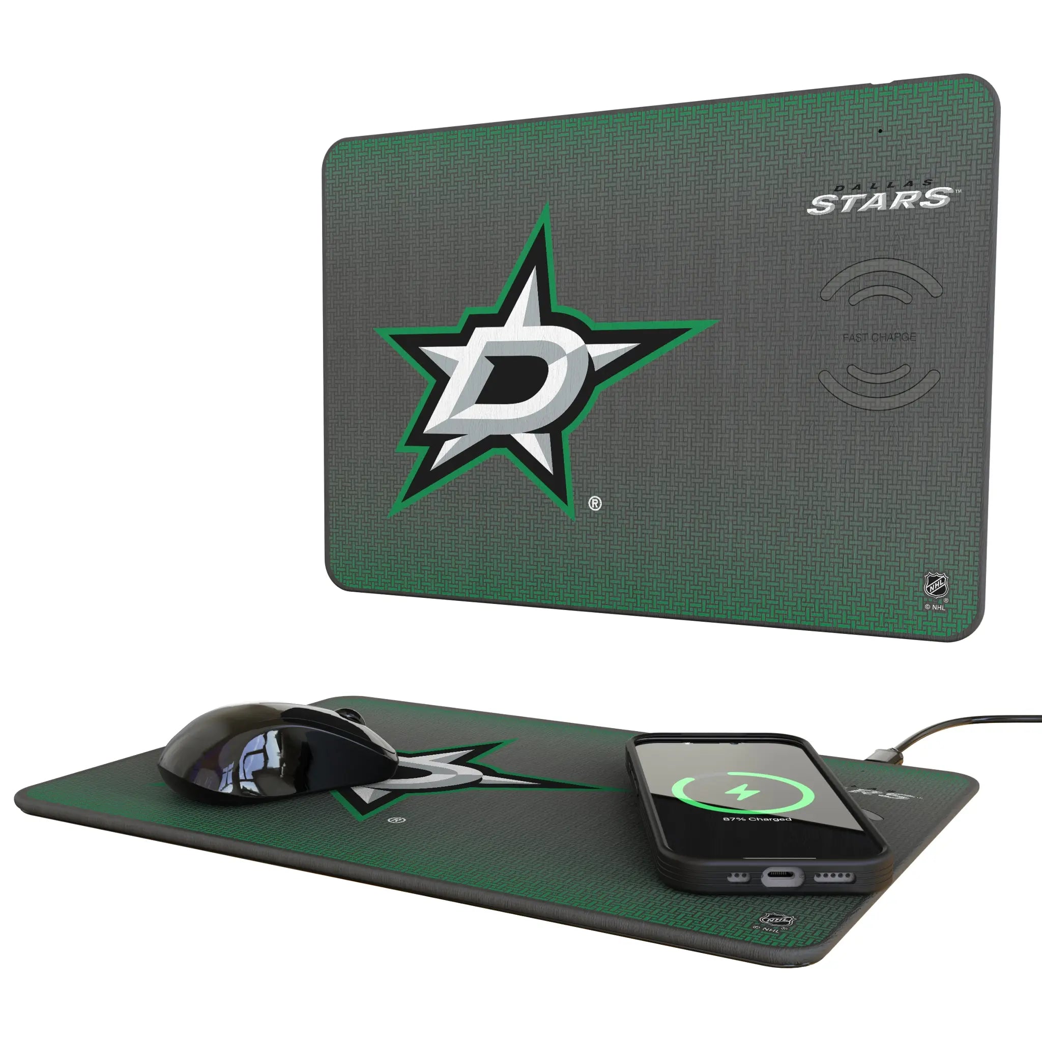 Dallas Stars Linen 15-Watt Wireless Charger and Mouse Pad
