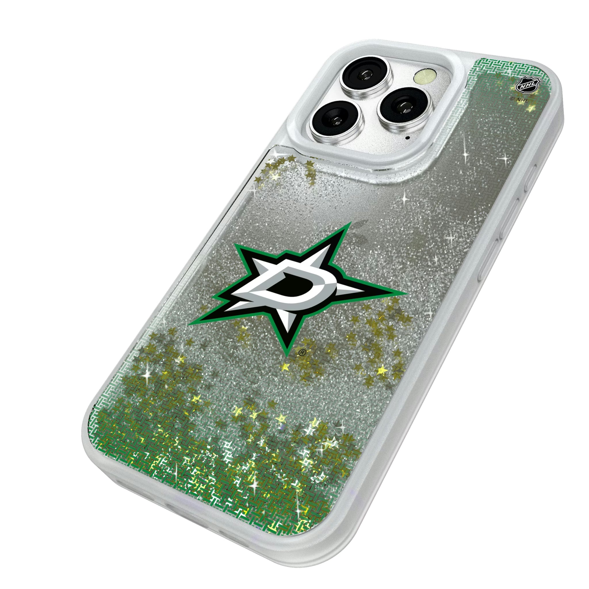 Dallas Stars Linen iPhone Glitter Phone Case for Apple iPhone - Isometric View#Device_iPhone 16 Pro
