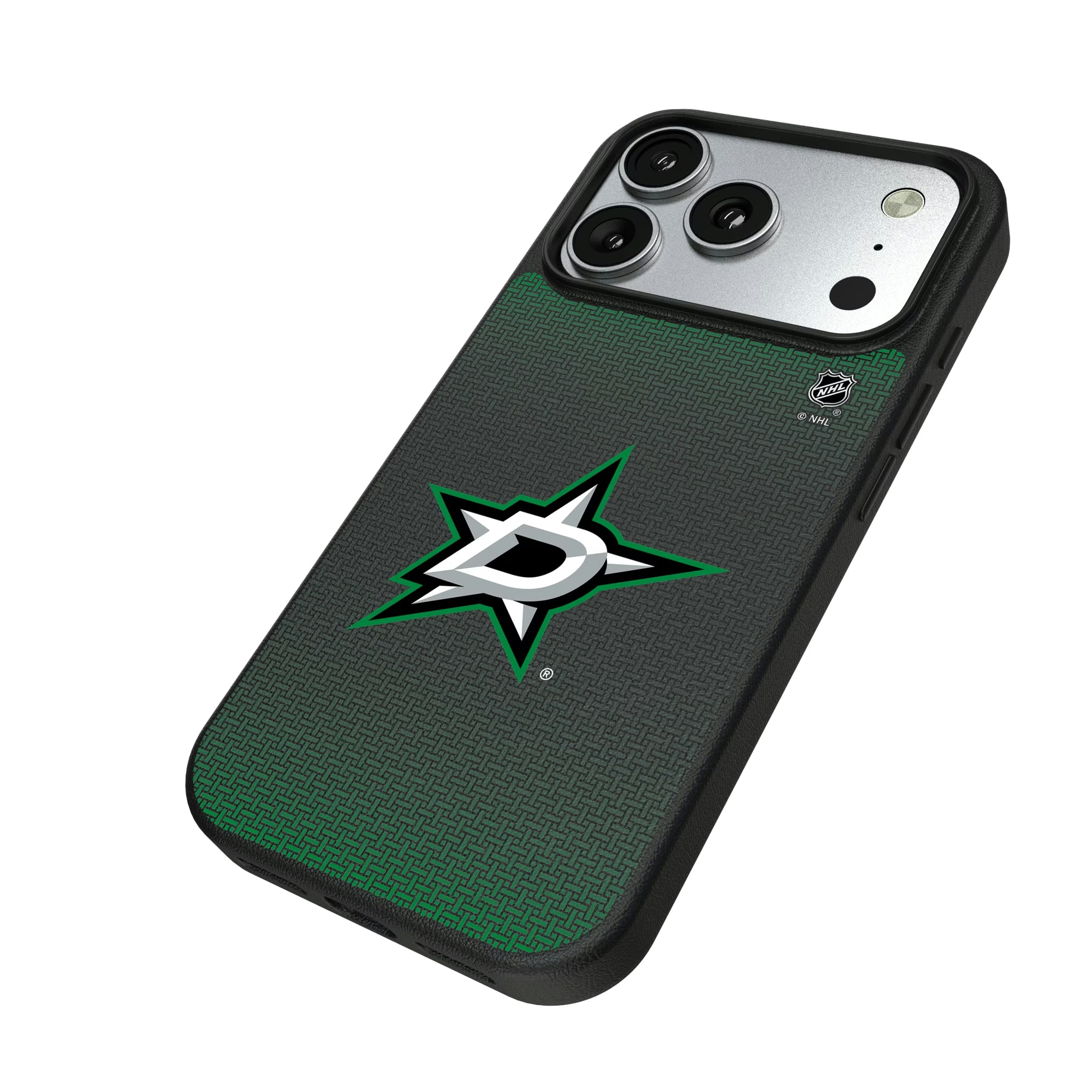Dallas Stars Linen iPhone MagSafe Compatible Phone Case for Apple iPhone - Isometric View#Device_iPhone 17 Pro