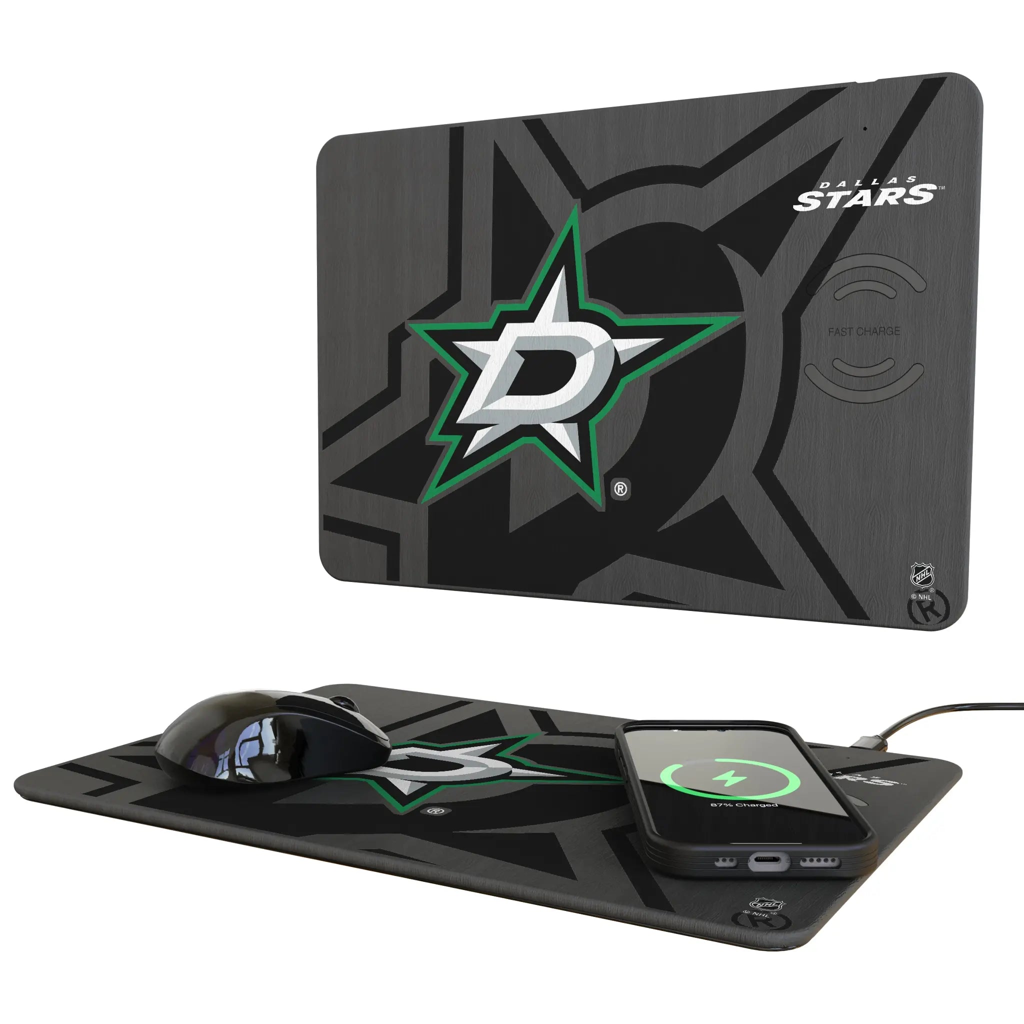 Dallas Stars Monocolor Tilt 15-Watt Wireless Charger and Mouse Pad