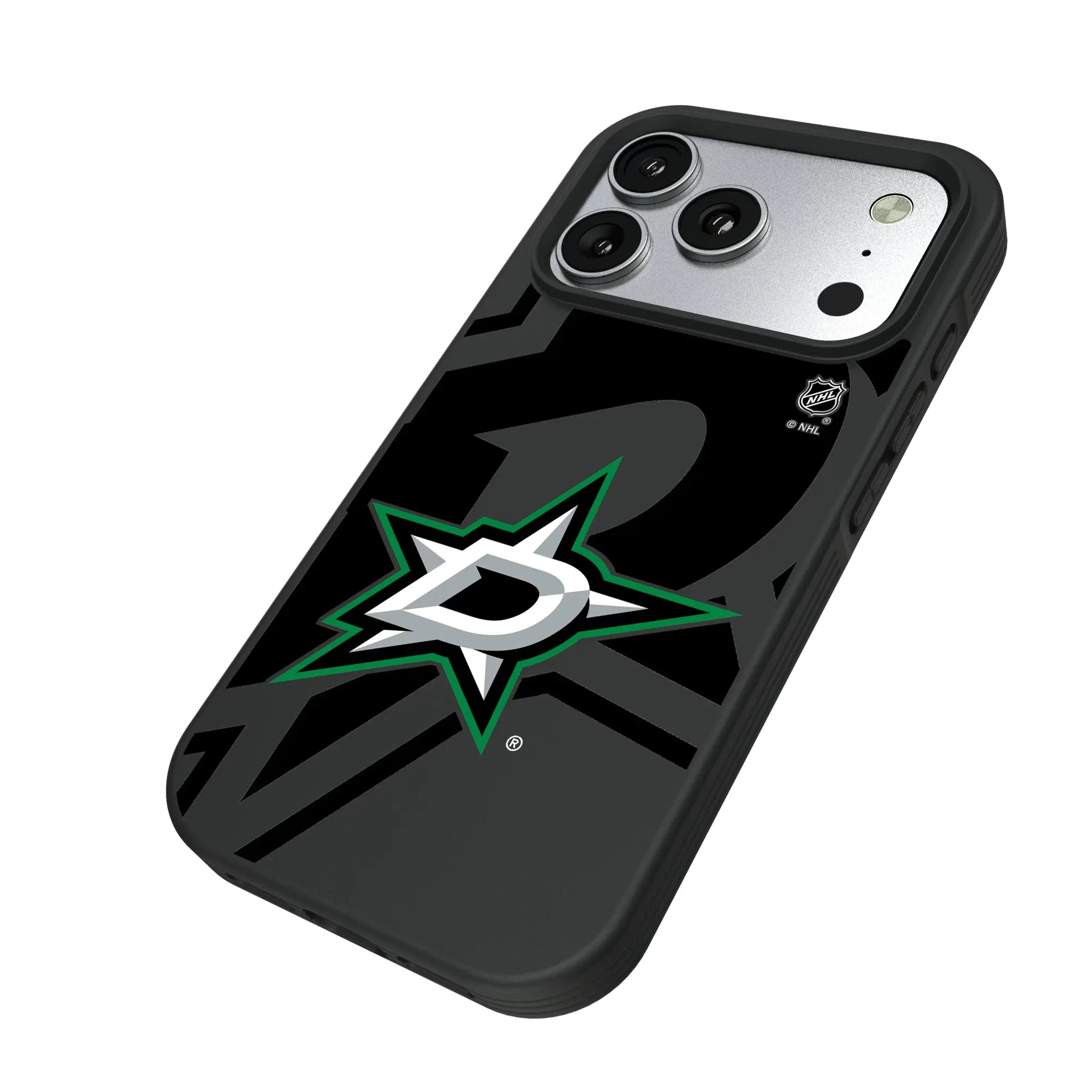 Dallas Stars Monocolor Tilt iPhone Bump Phone Case for Apple iPhone - Isometric View#Device_iPhone 17 Pro