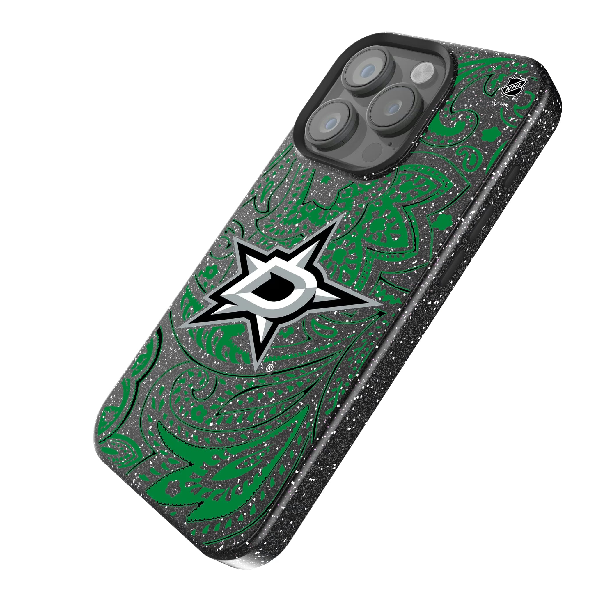 Dallas Stars Paisley iPhone Bling Phone Case for Apple iPhone - Isometric View