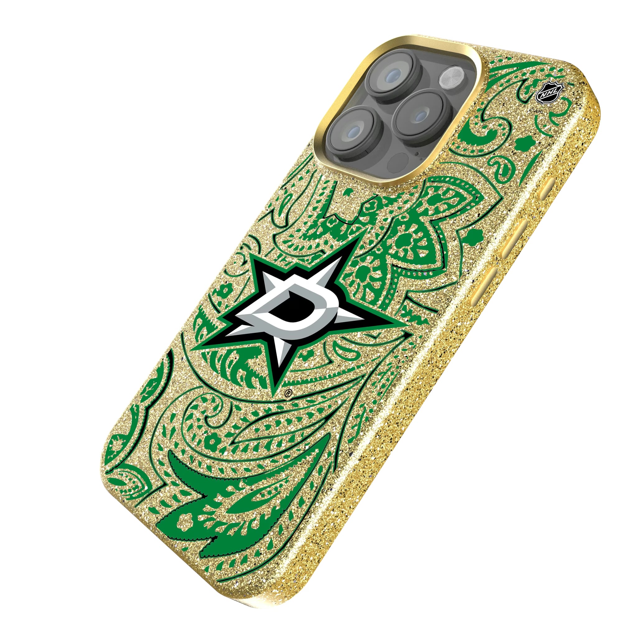 Dallas Stars Paisley iPhone Bling Phone Case for Apple iPhone - Isometric View
