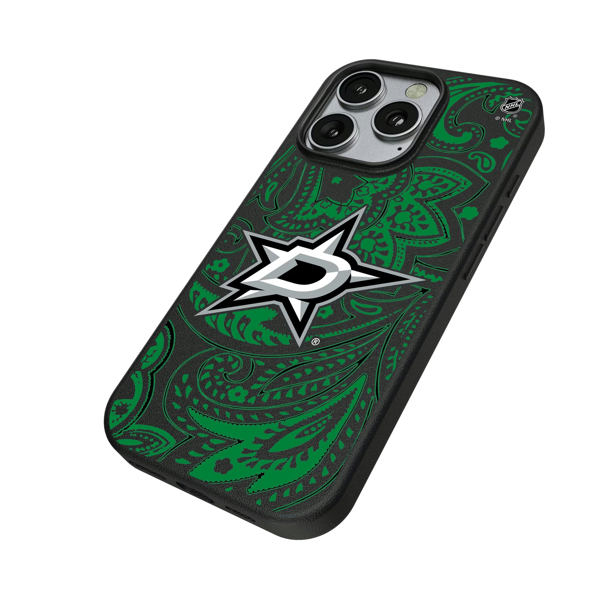 Dallas Stars Paisley iPhone MagSafe Compatible Phone Case for Apple iPhone - Isometric View