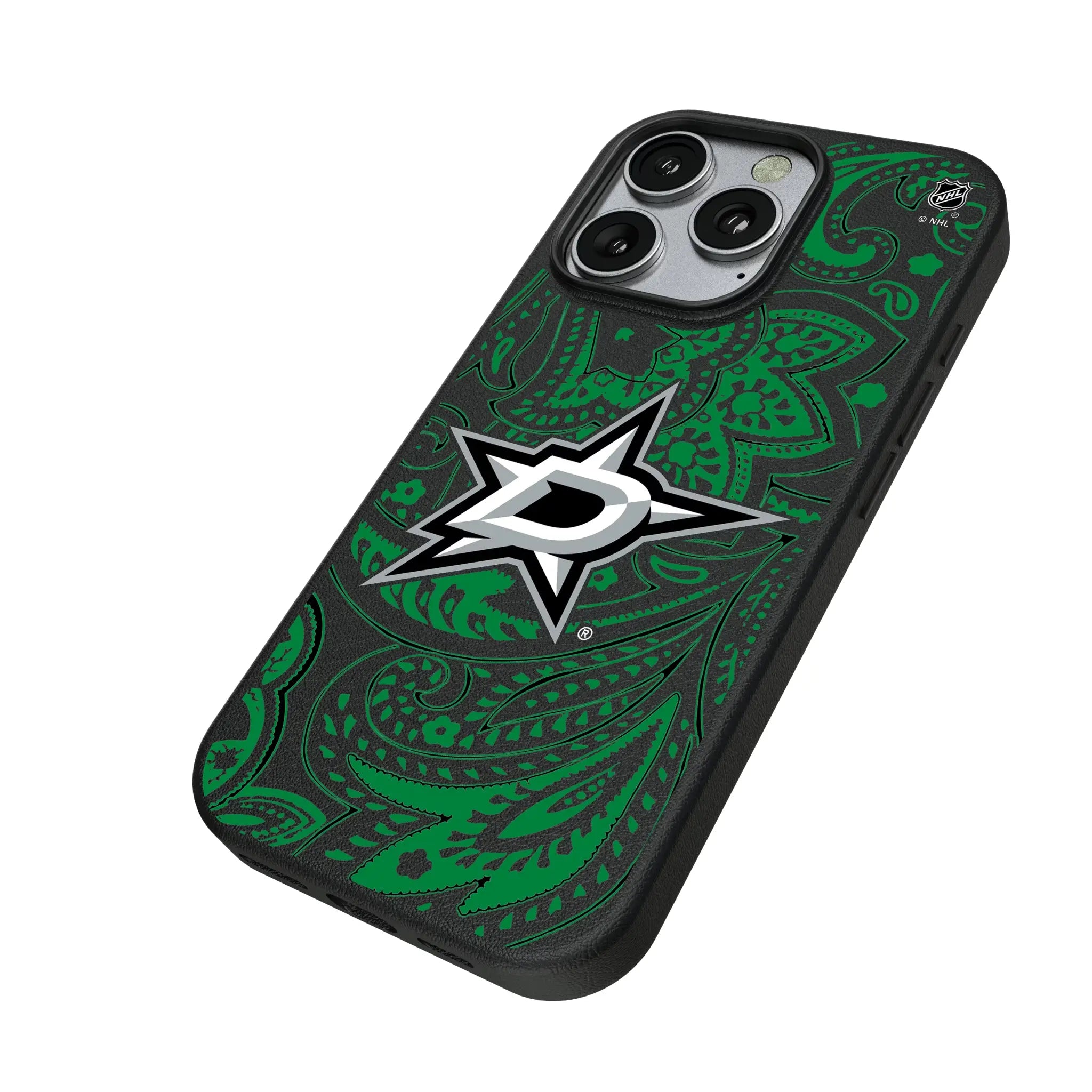 Dallas Stars Paisley iPhone MagSafe Compatible Phone Case for Apple iPhone - Isometric View