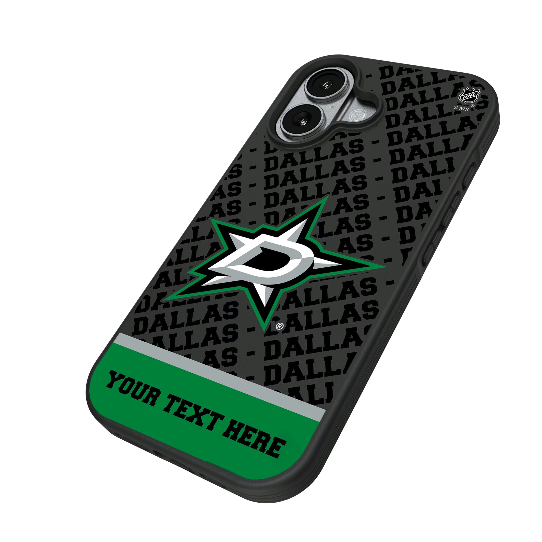 Dallas Stars Personalized EndZone Plus iPhone Bump Phone Case for Apple iPhone - Isometric View#Device_iPhone 17