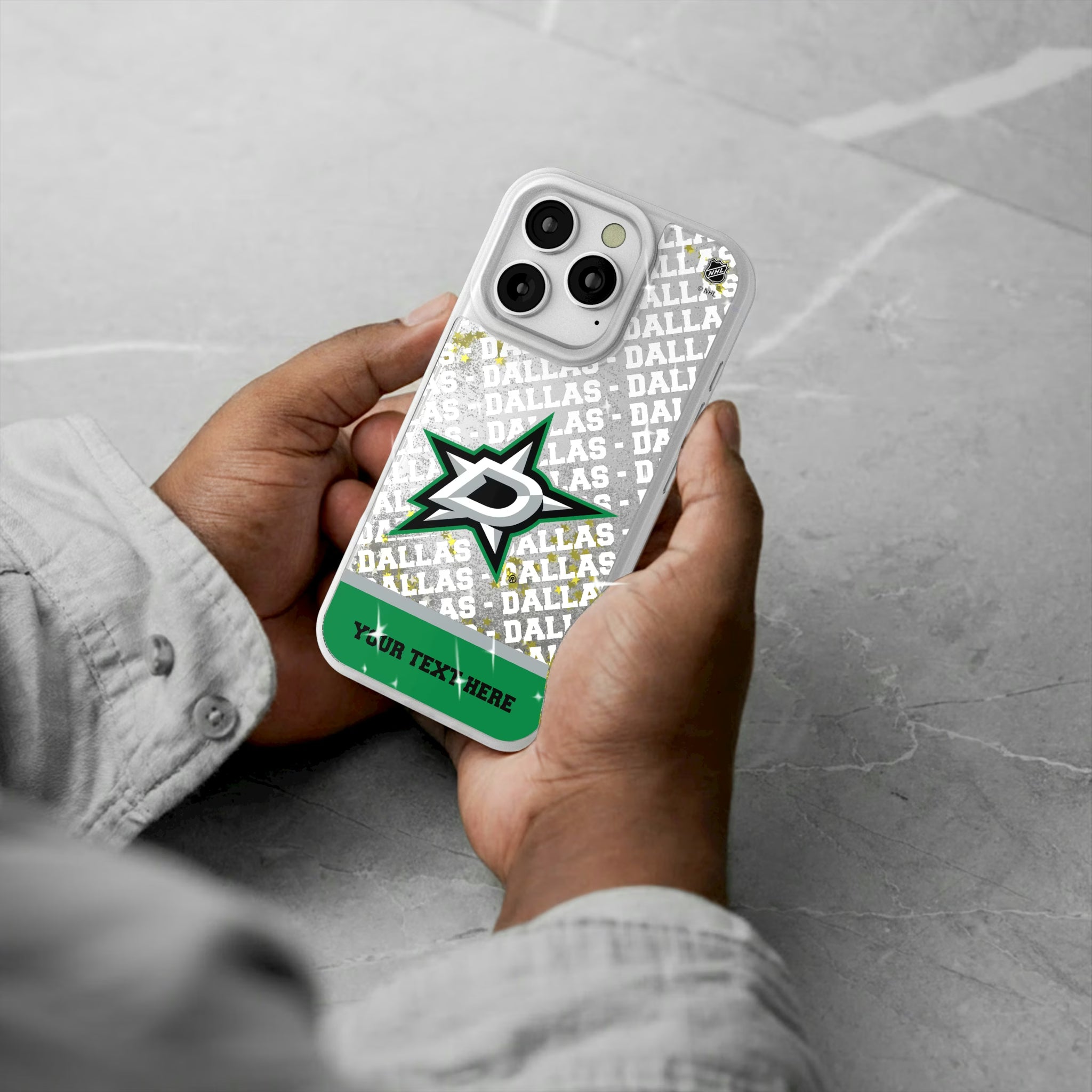 Dallas Stars Personalized EndZone Plus iPhone Glitter Phone Case for Apple iPhone - Lifestyle#Device_iPhone 16 Pro
