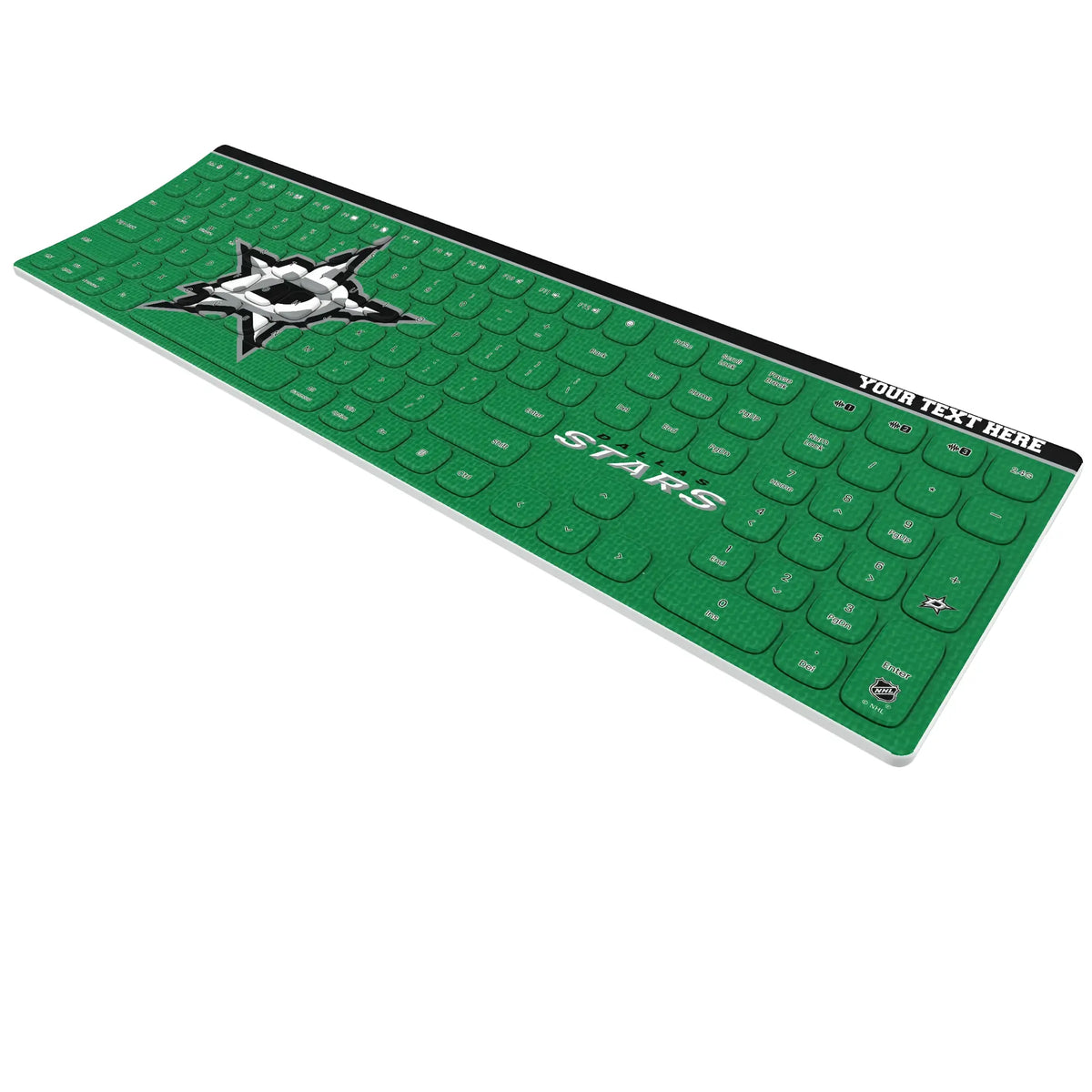 Dallas Stars Personalized Endzone Solid KKB605 Curved Wireless Keyboard - Isometric View