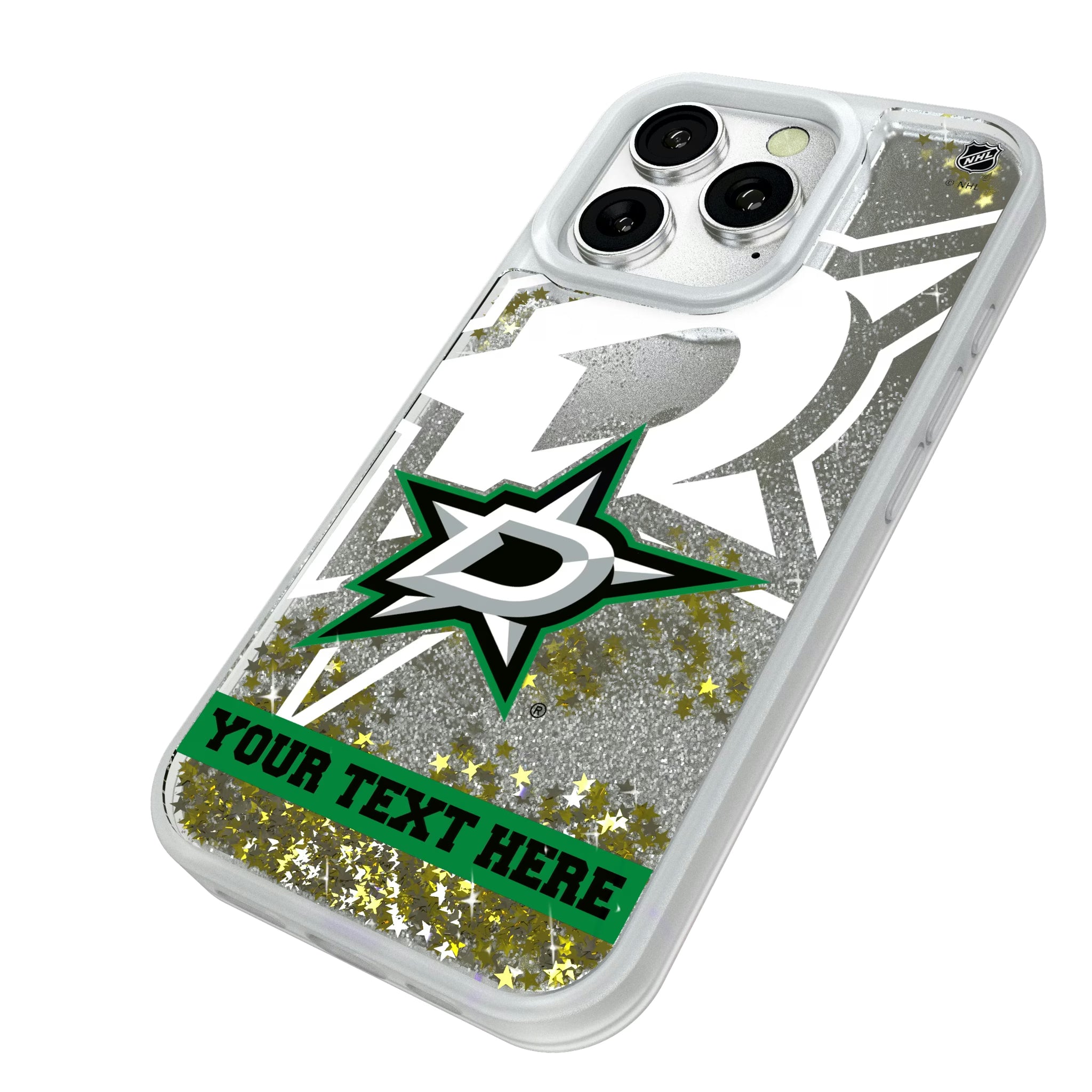 Dallas Stars Personalized Tilt iPhone Glitter Phone Case for Apple iPhone - Isometric View#Device_iPhone 16 Pro