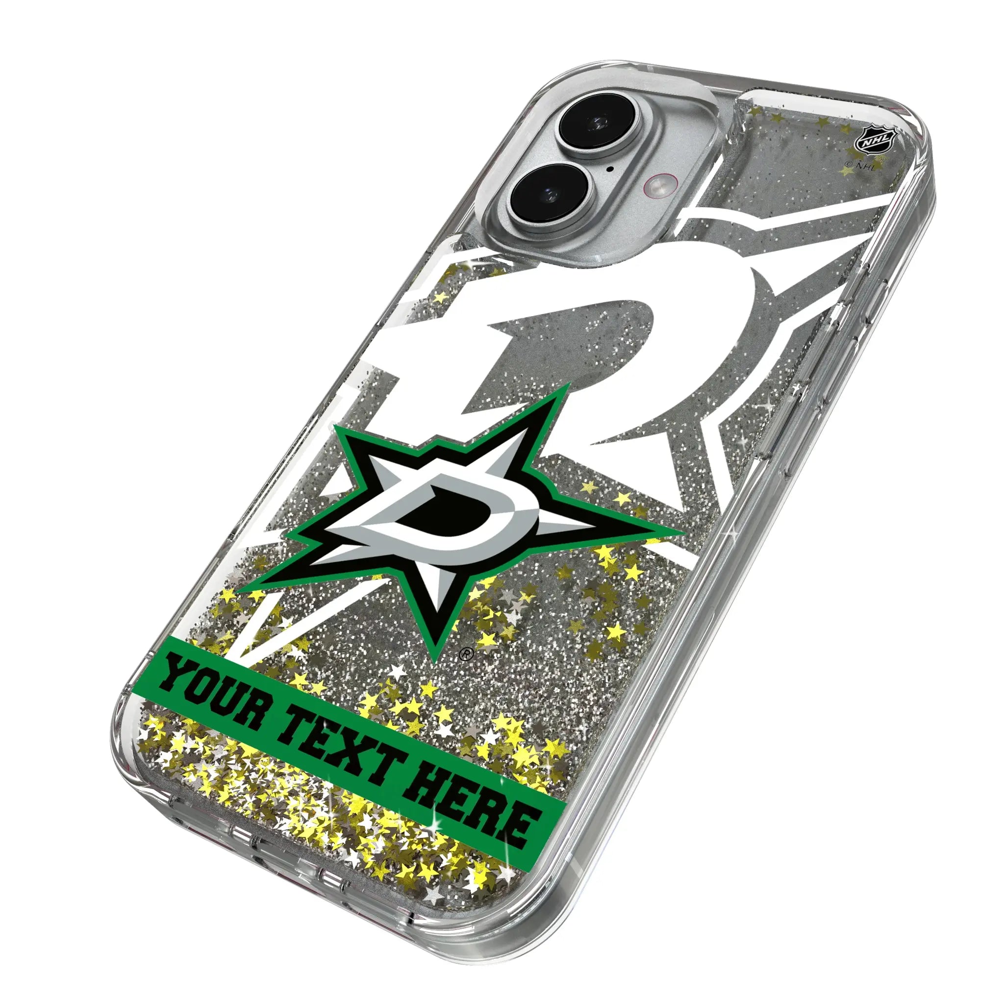Dallas Stars Personalized Tilt iPhone Glitter Phone Case for Apple iPhone - Isometric View